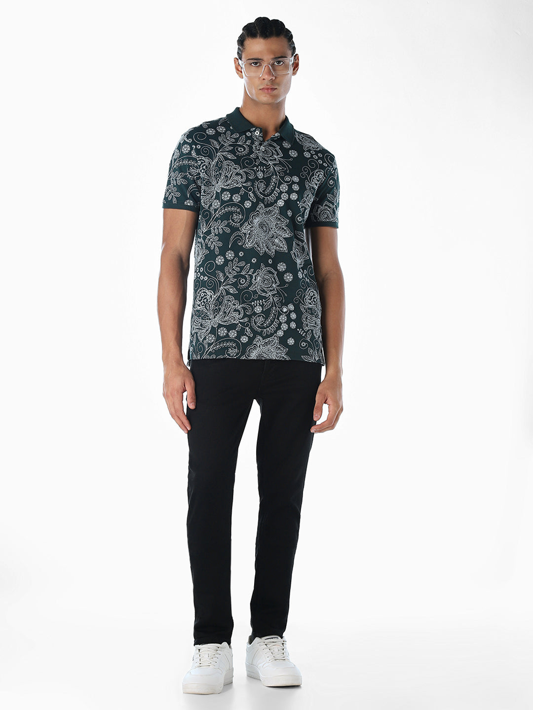 Printed Cotton Polo - Green