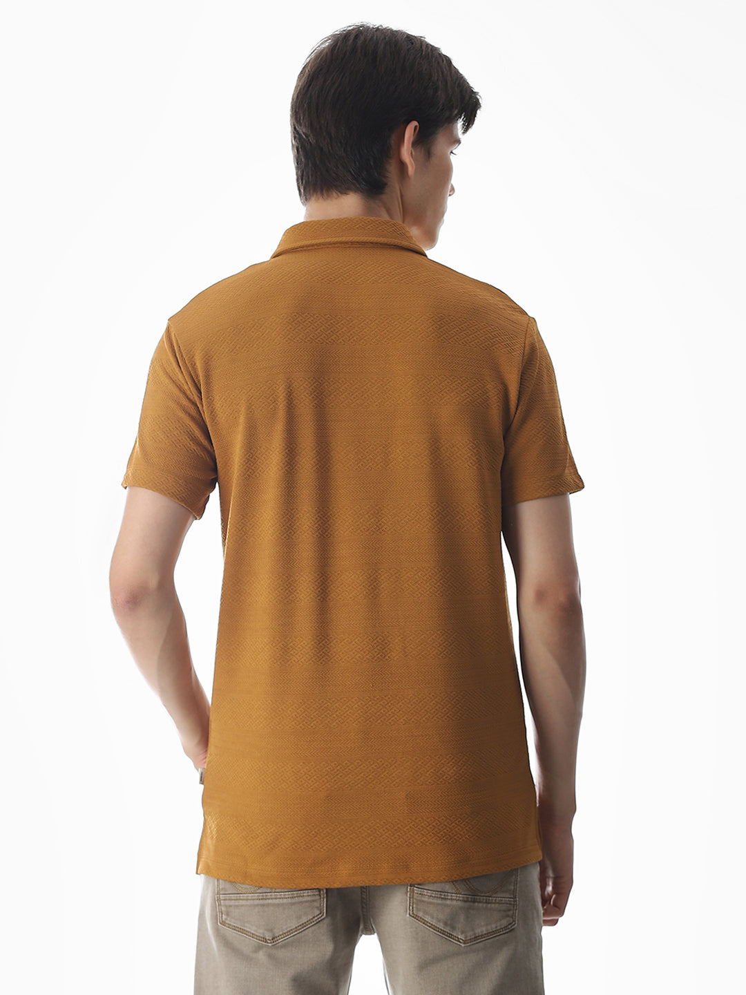 Brown Jacquard Half-Zip Polo