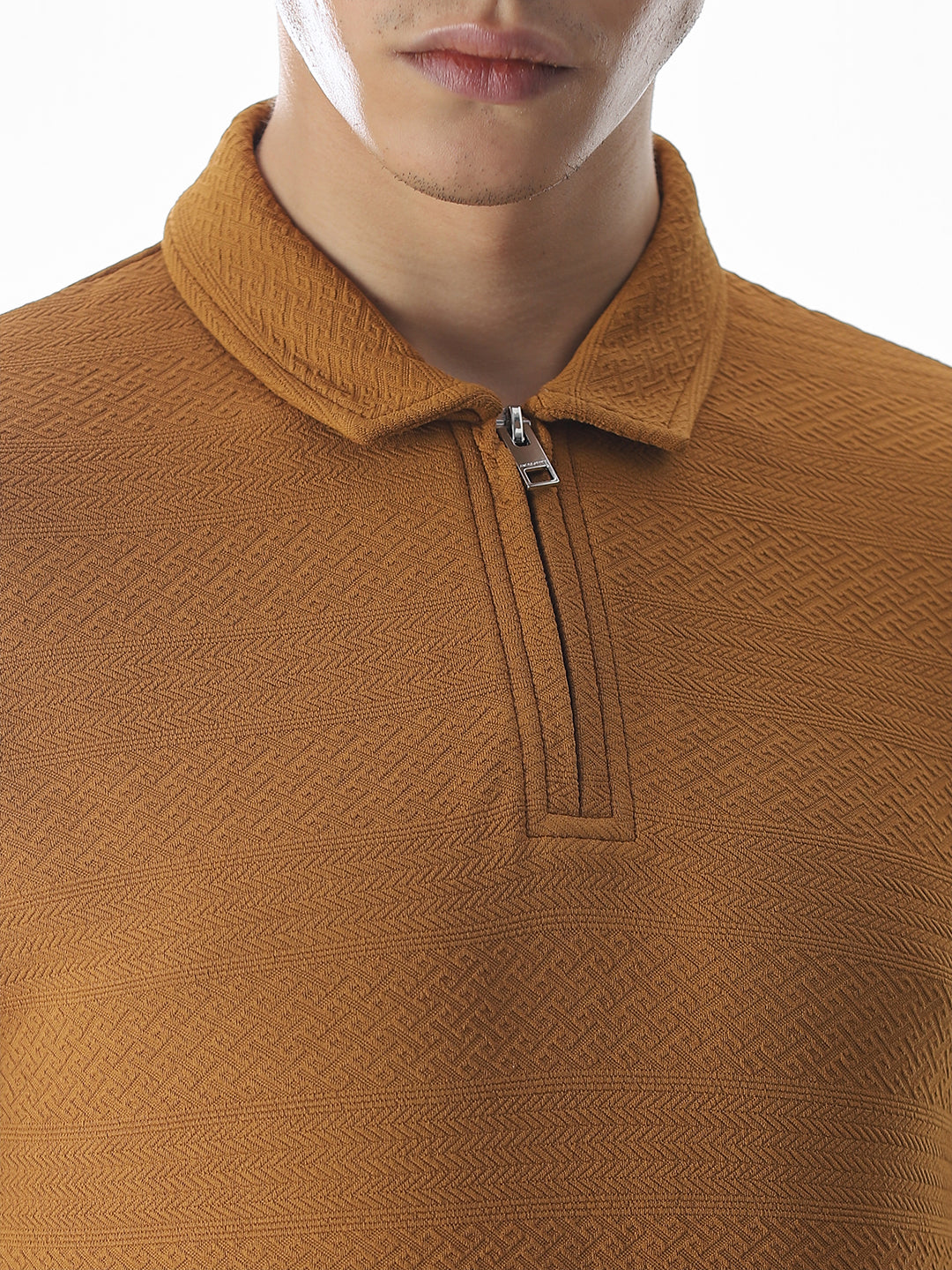 Brown Jacquard Half-Zip Polo