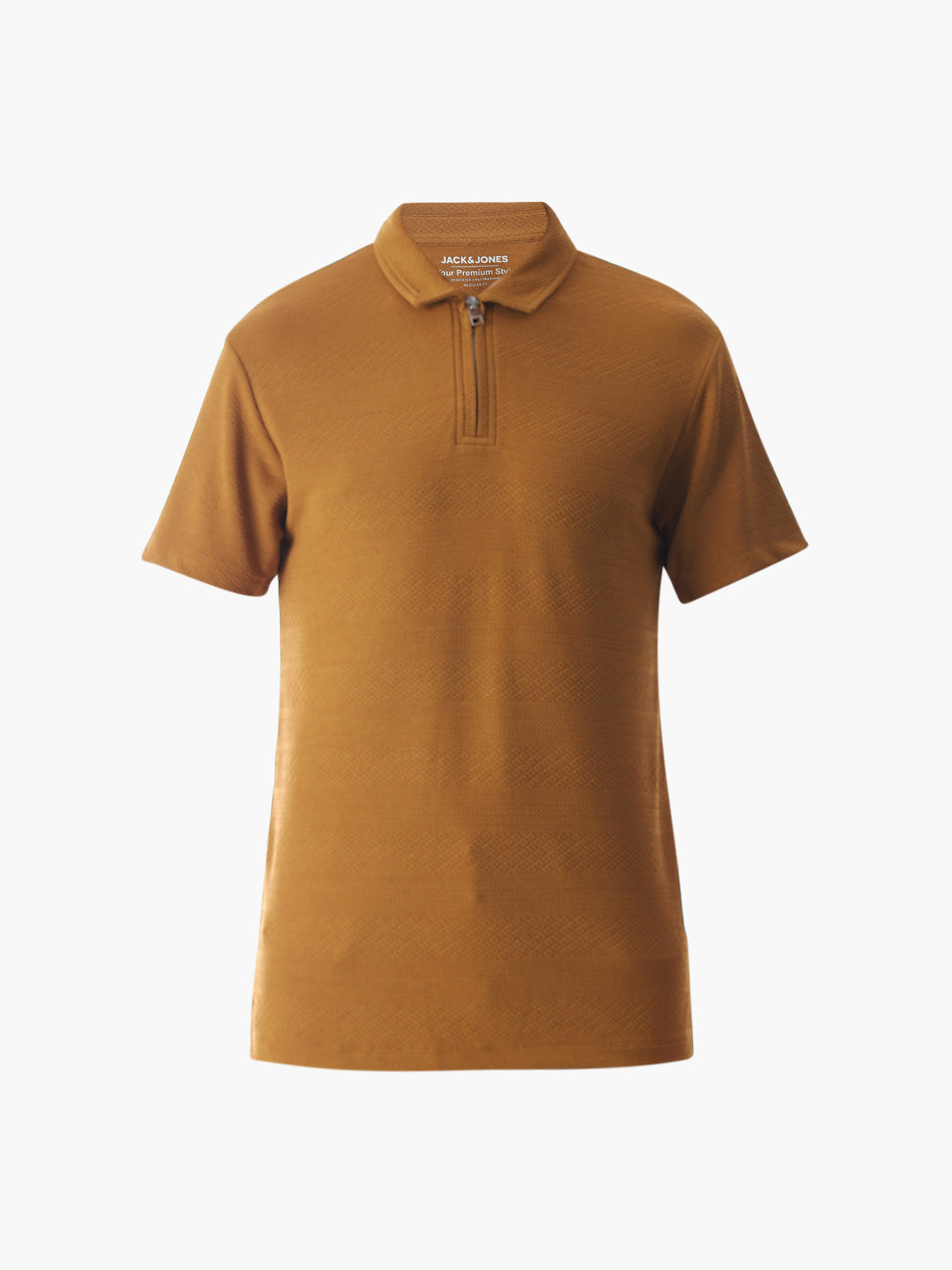 Brown Jacquard Half-Zip Polo