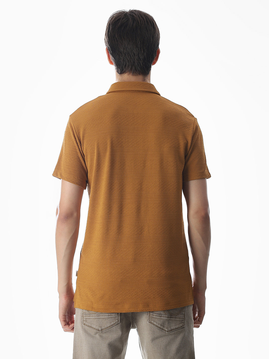 Brown Jacquard Half-Zip Polo