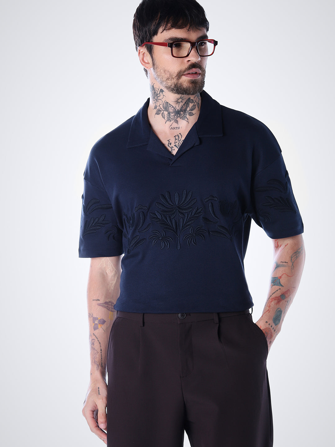 Embroidered Print Oversized Polo