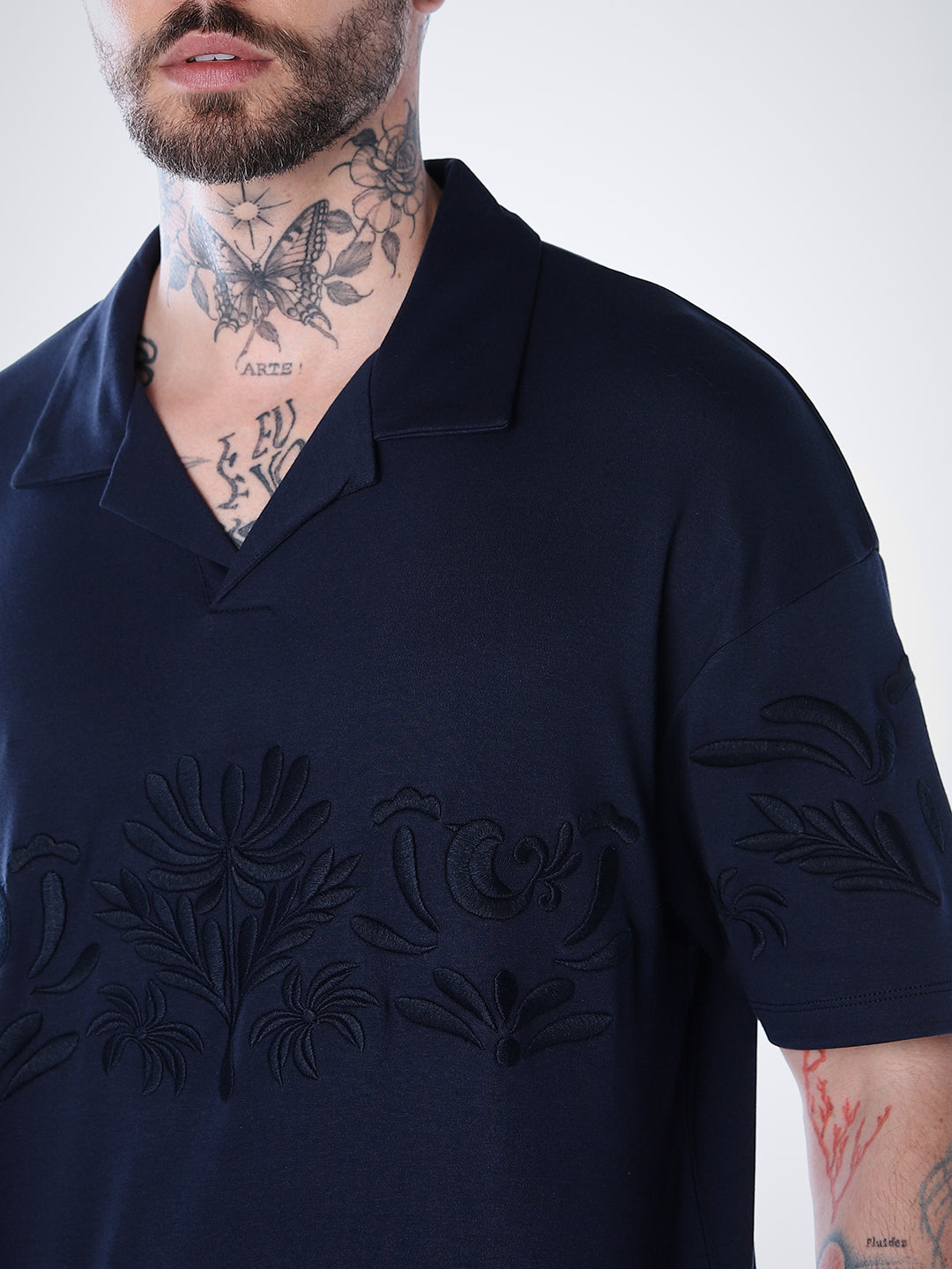Embroidered Print Oversized Polo