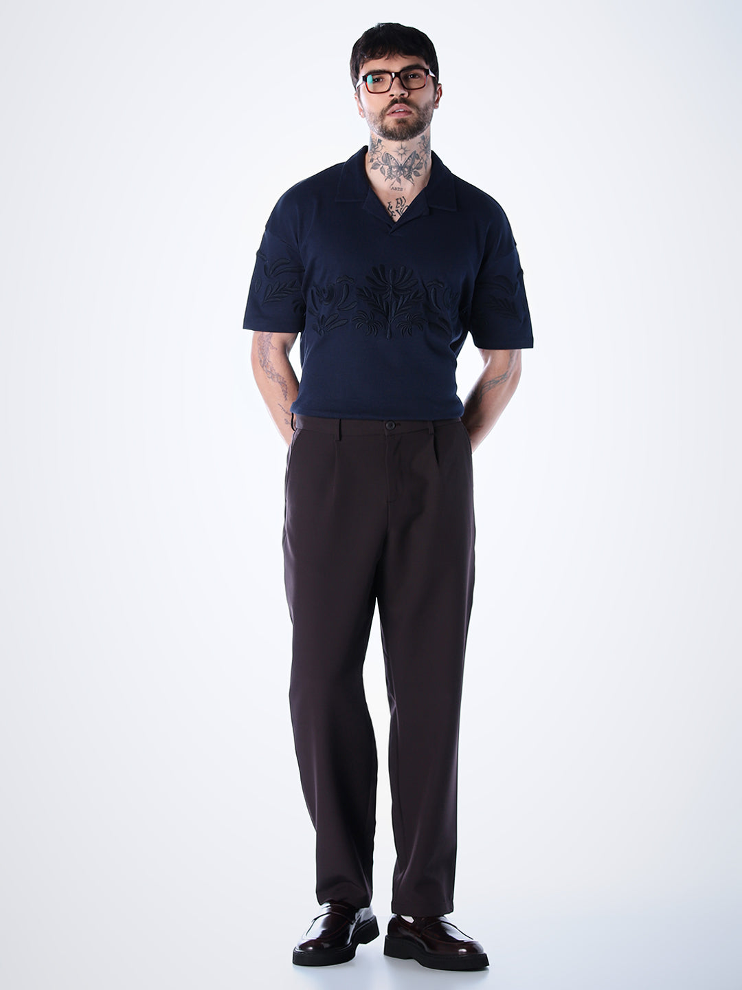 Embroidered Print Oversized Polo