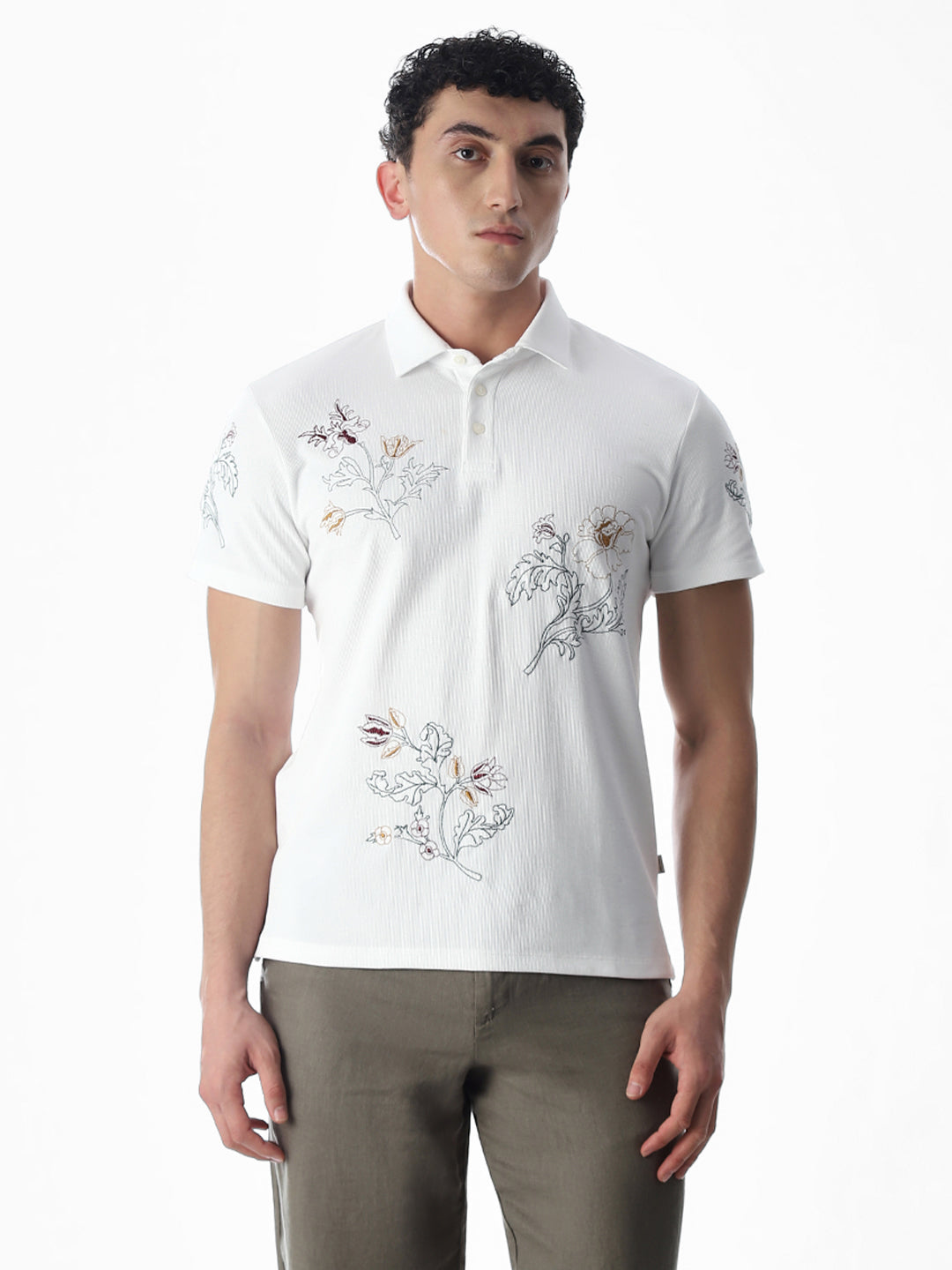White Embroidered Polo