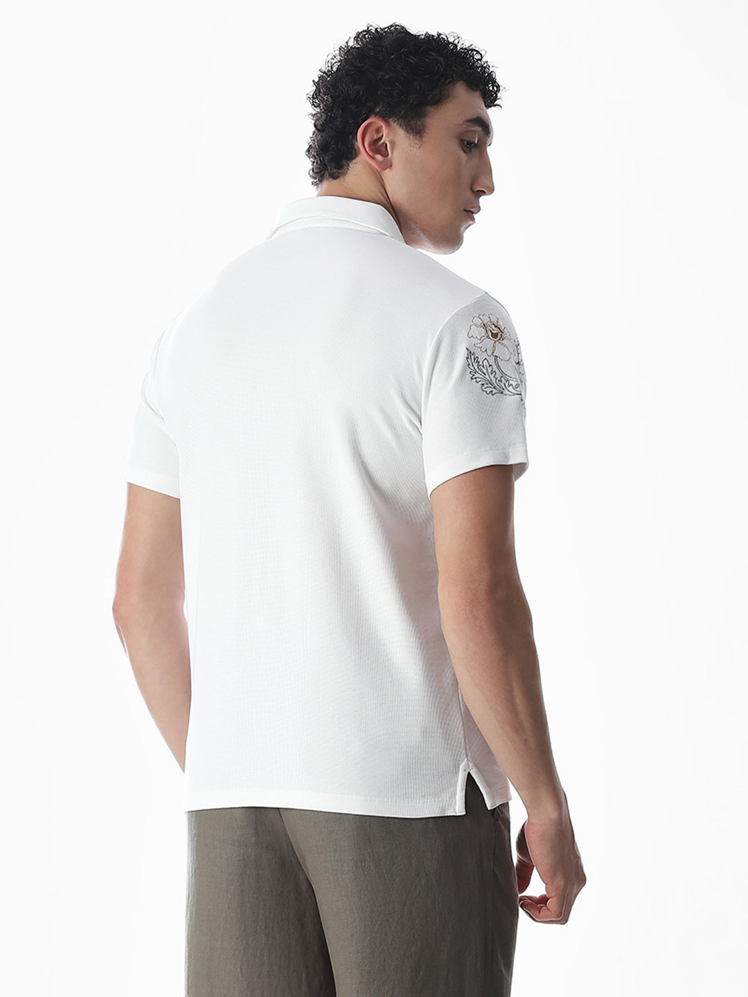 White Embroidered Polo