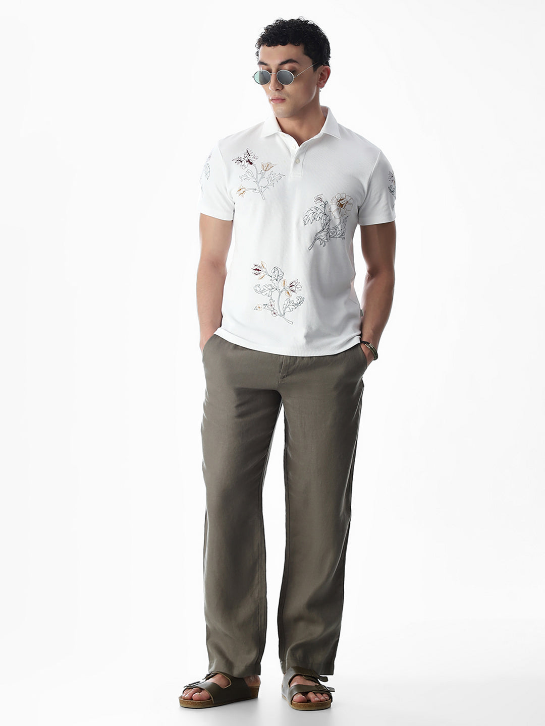 White Embroidered Polo