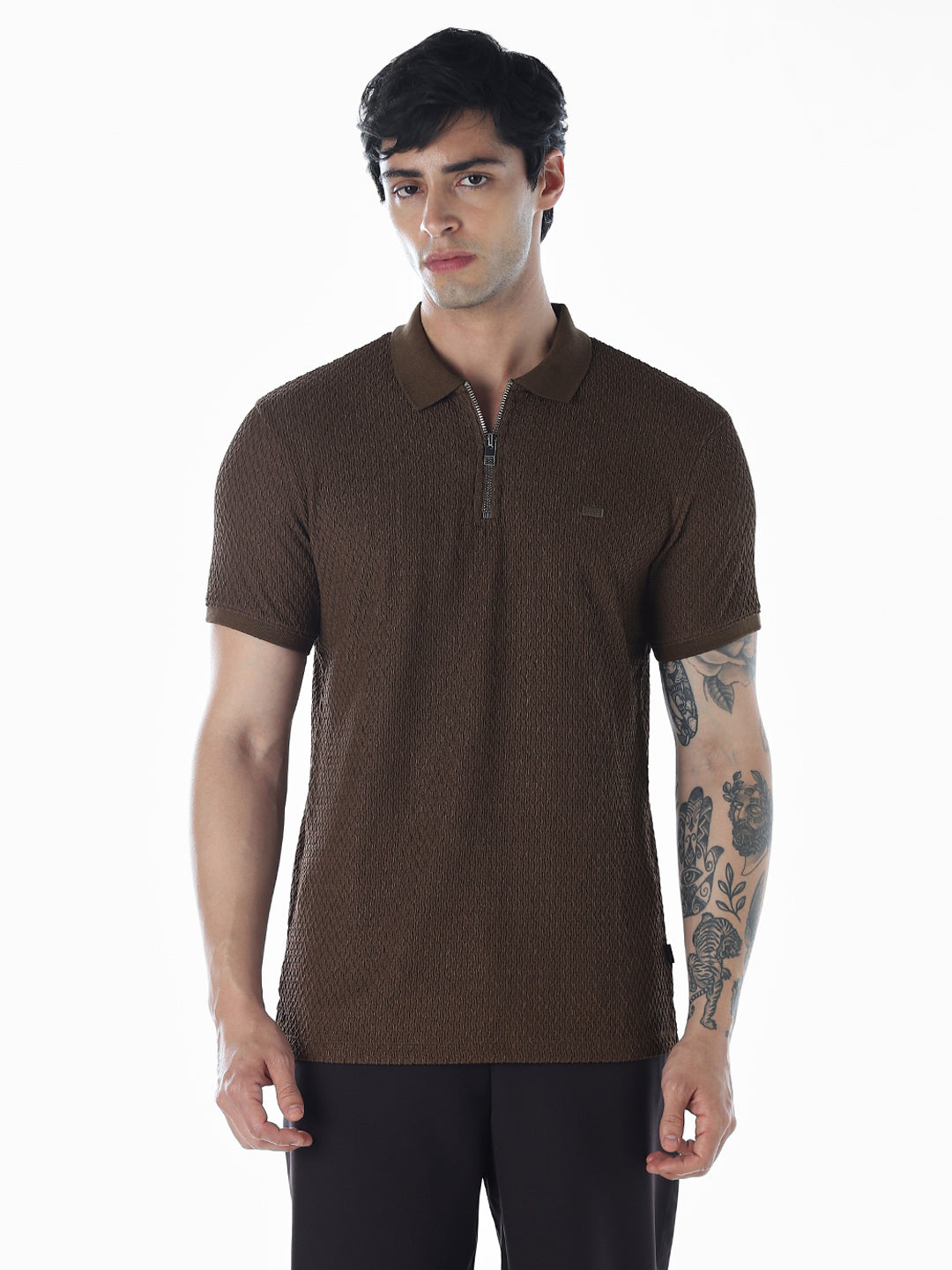 Zip Detail Brown Polo