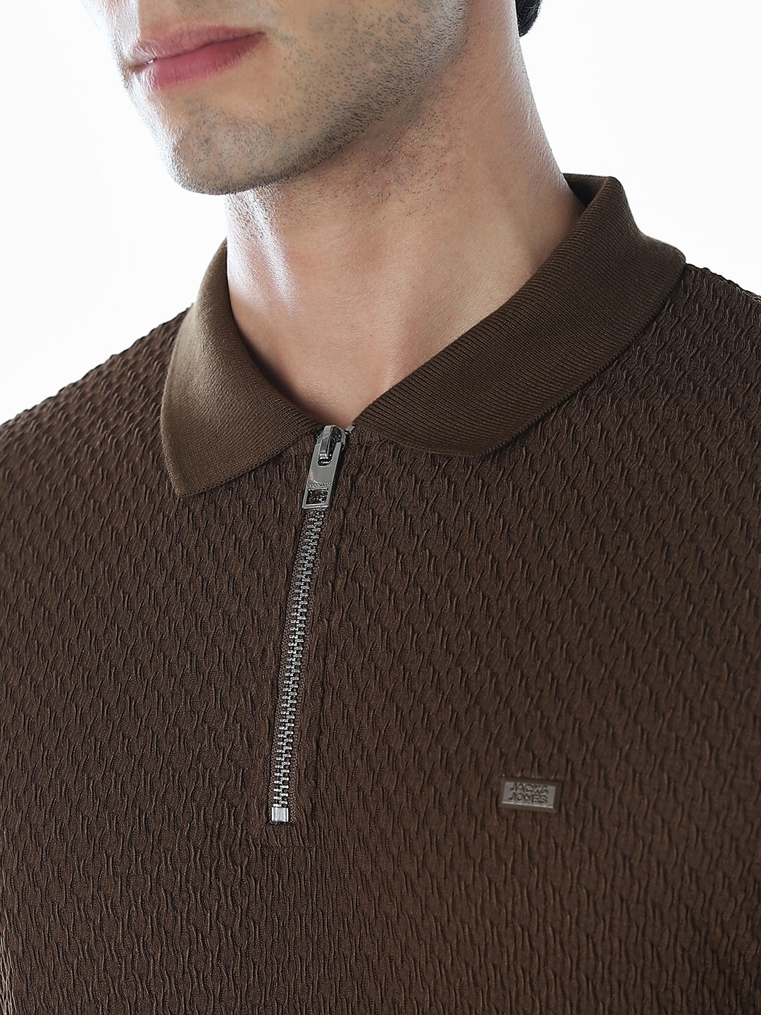 Zip Detail Brown Polo