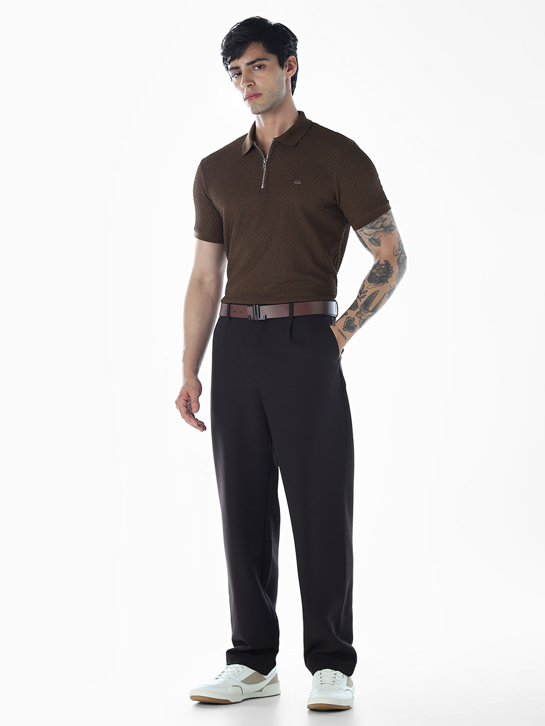 Zip Detail Brown Polo