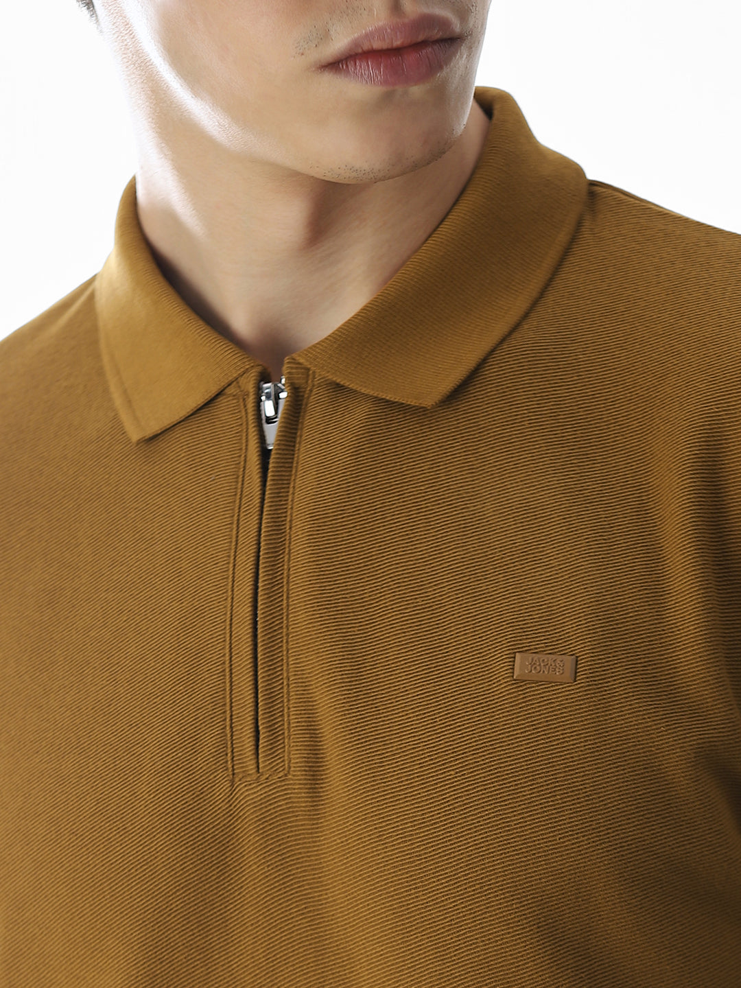 Brown Zip-Up Cotton Polo