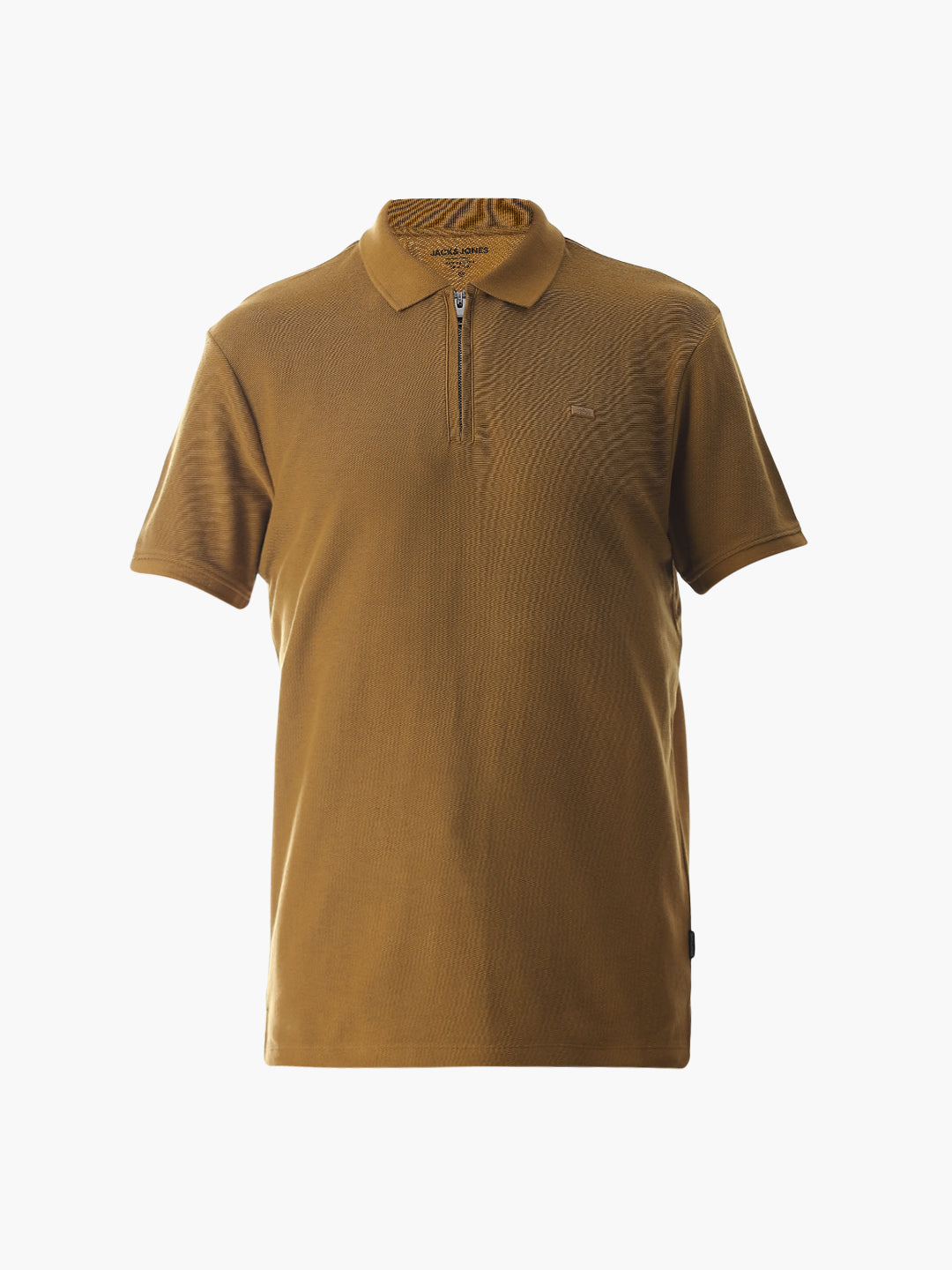 Brown Zip-Up Cotton Polo