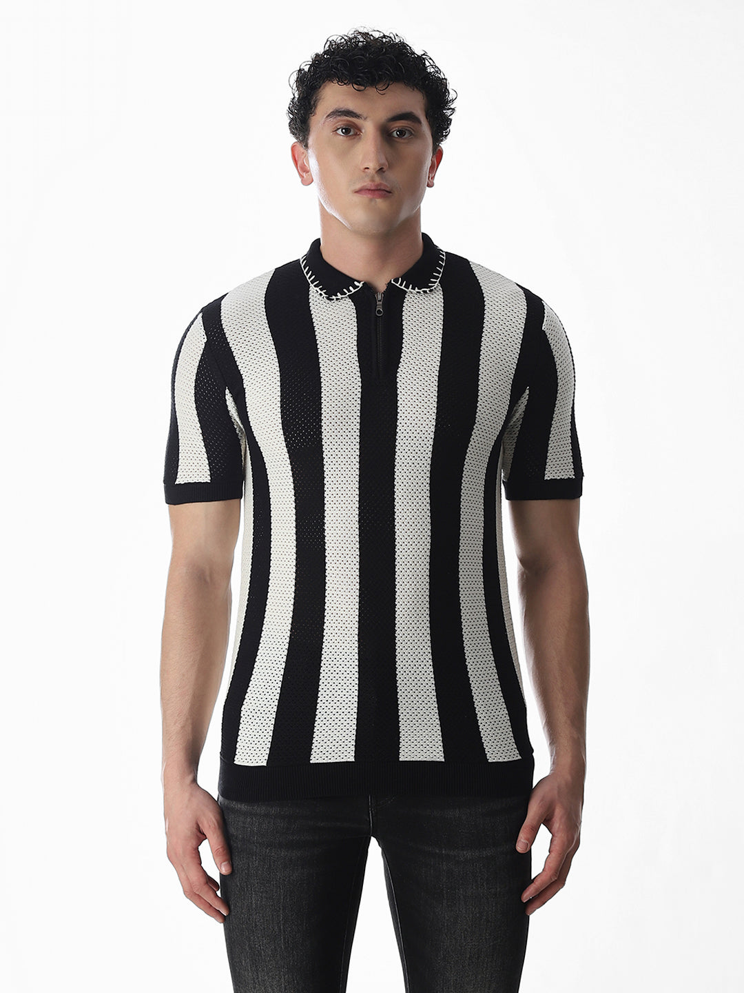 Jacquard Striped Knitted Polo