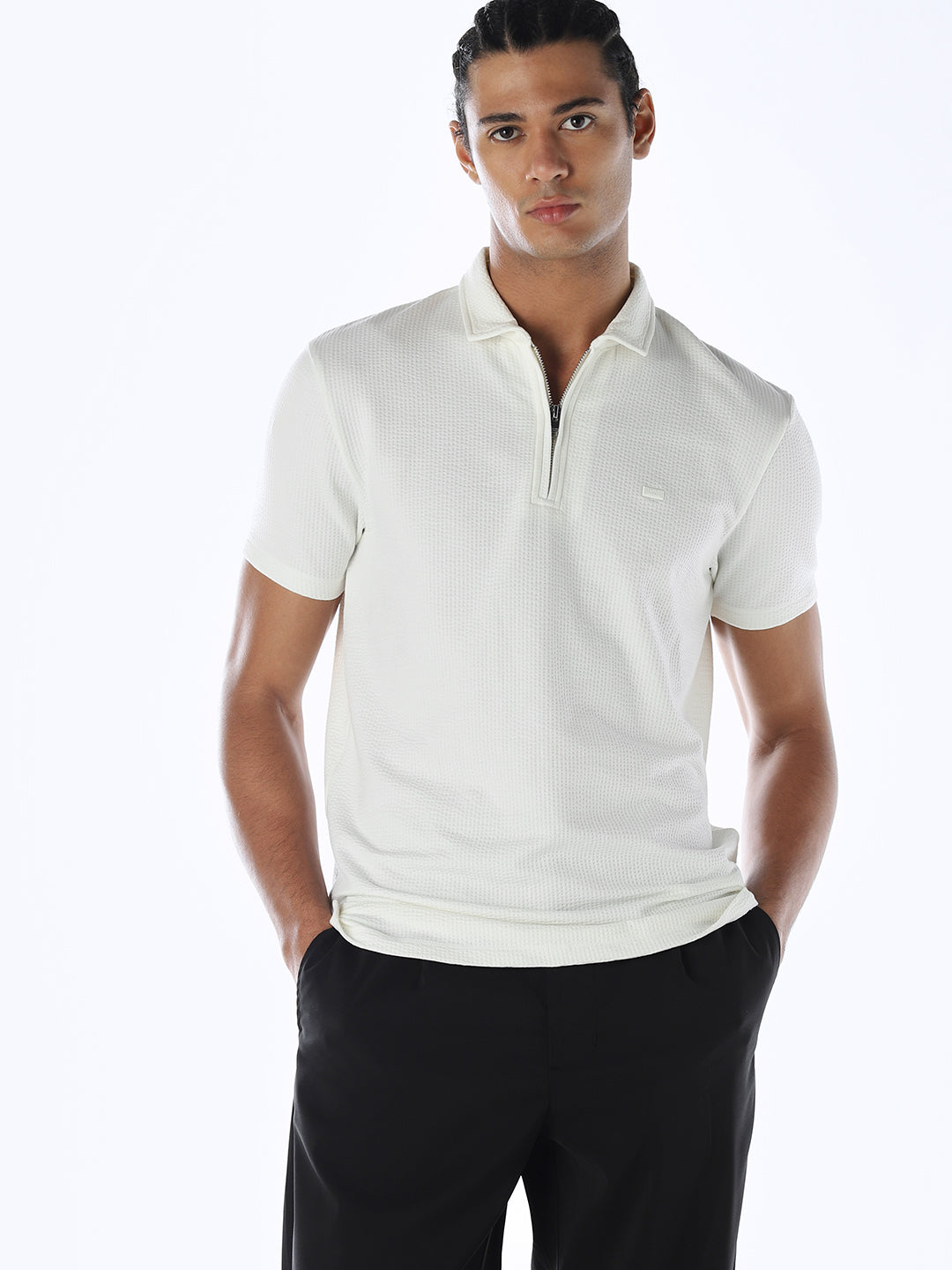 Zip-Up Cotton Polo