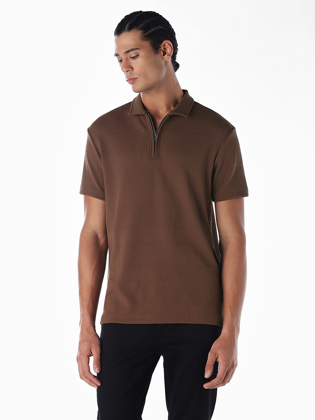 Jacquard Zip-Up Polo