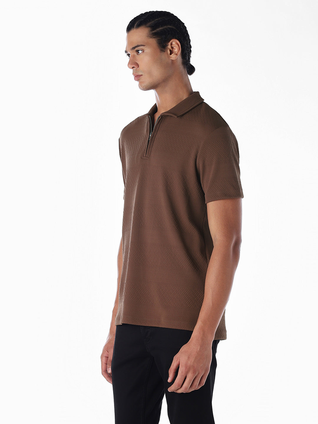 Jacquard Zip-Up Polo