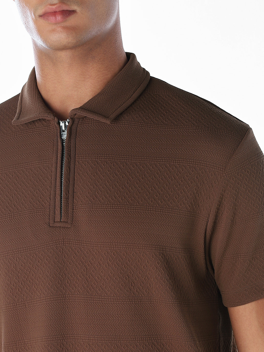 Jacquard Zip-Up Polo