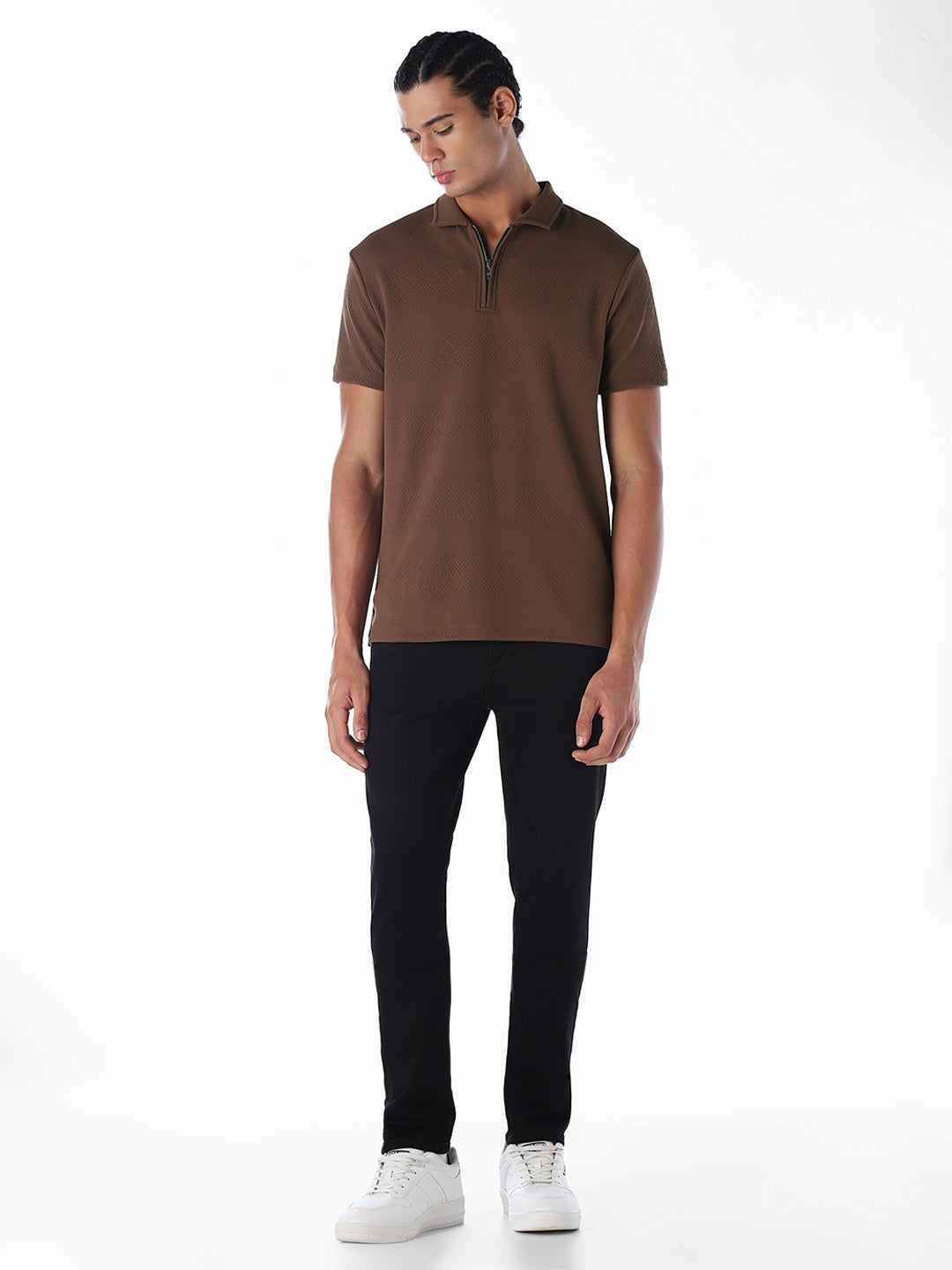 Jacquard Zip-Up Polo