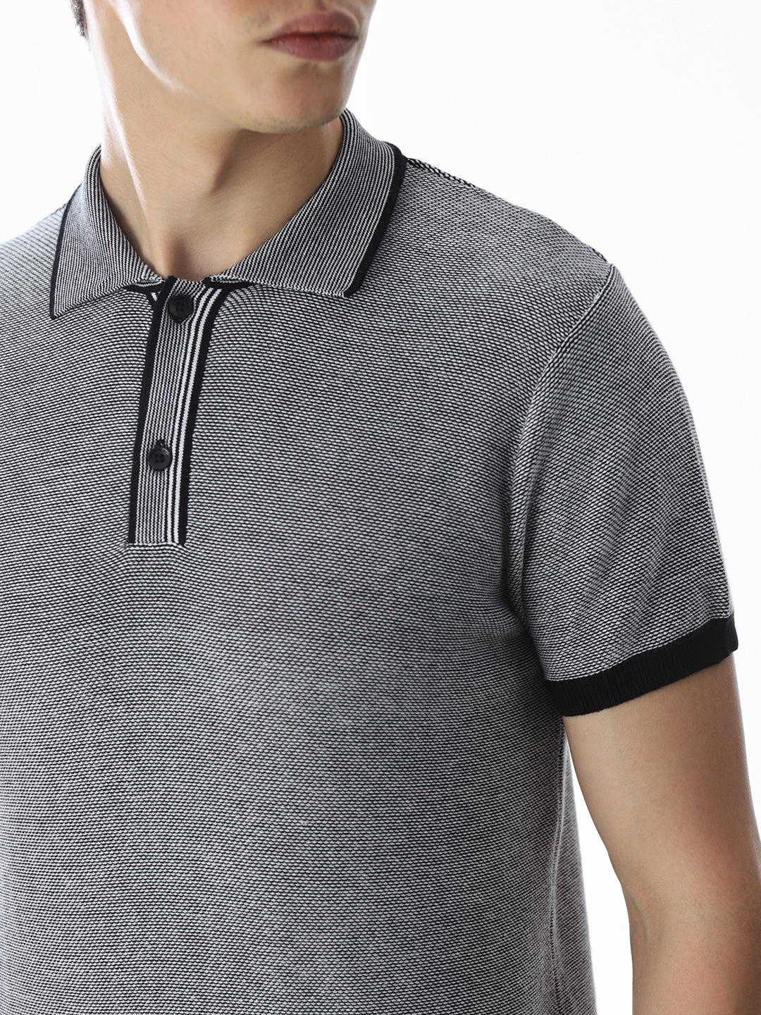 Grey Jacquard Knitted Polo