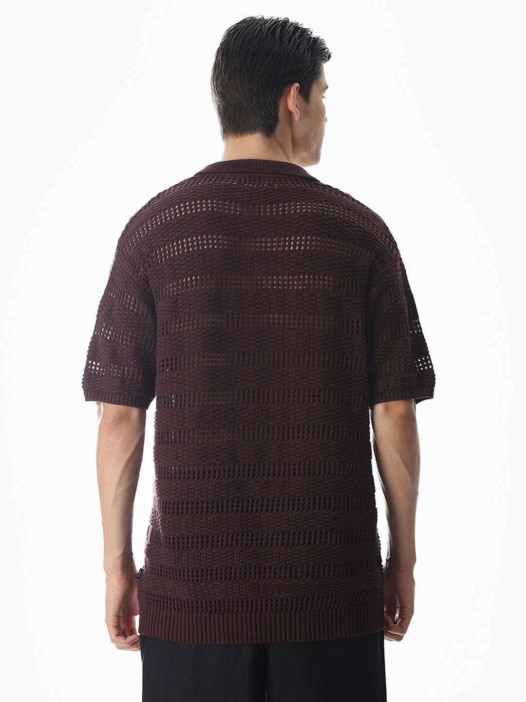 Wine Knitted Jacquard Oversized Polo