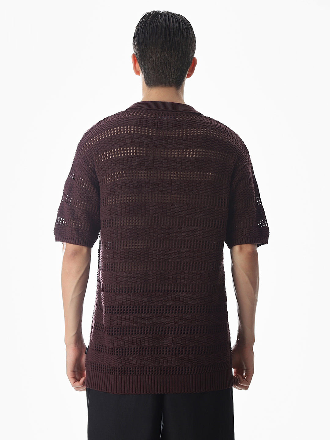 Wine Knitted Jacquard Oversized Polo