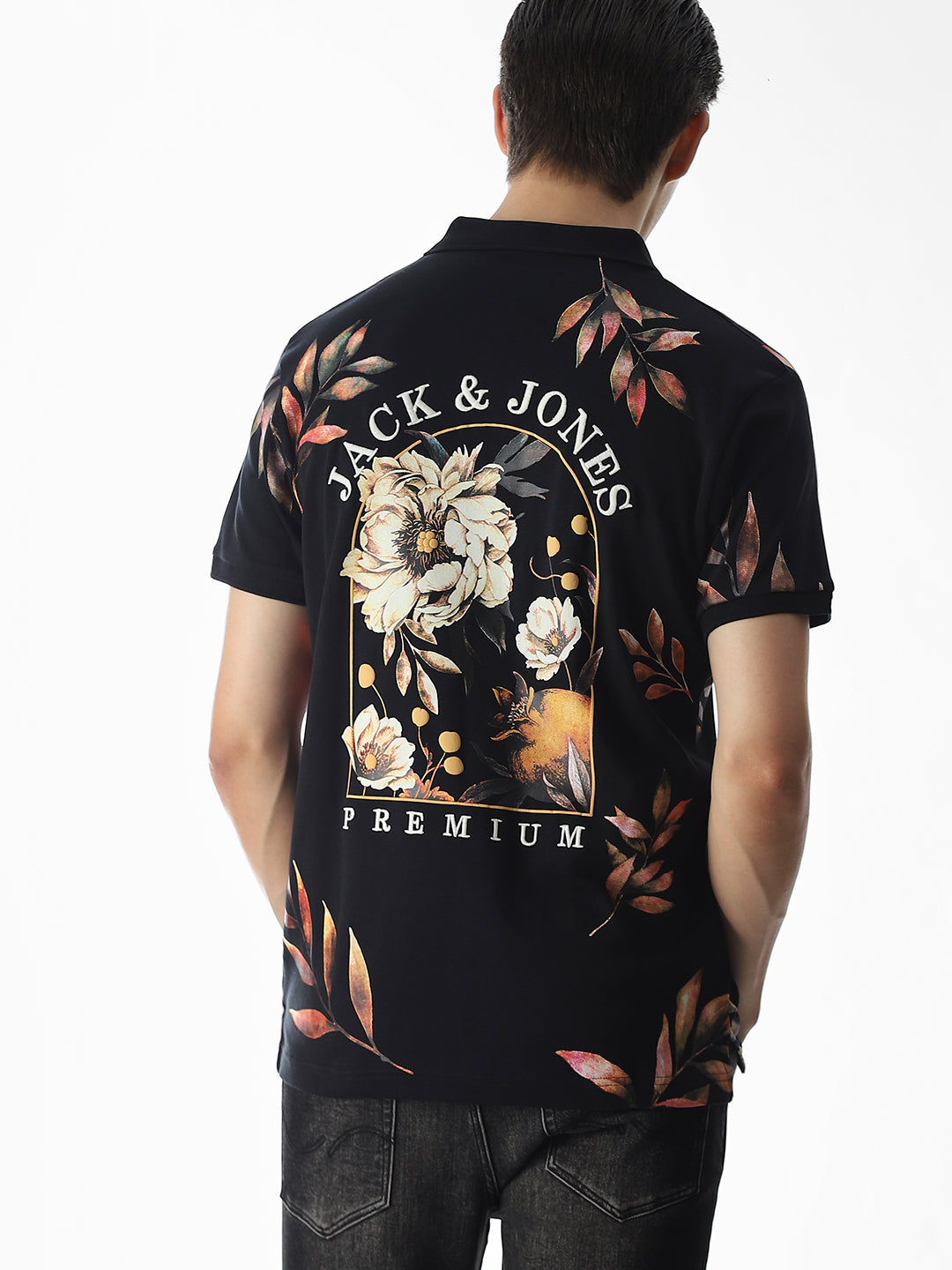 Black Printed Cotton Polo