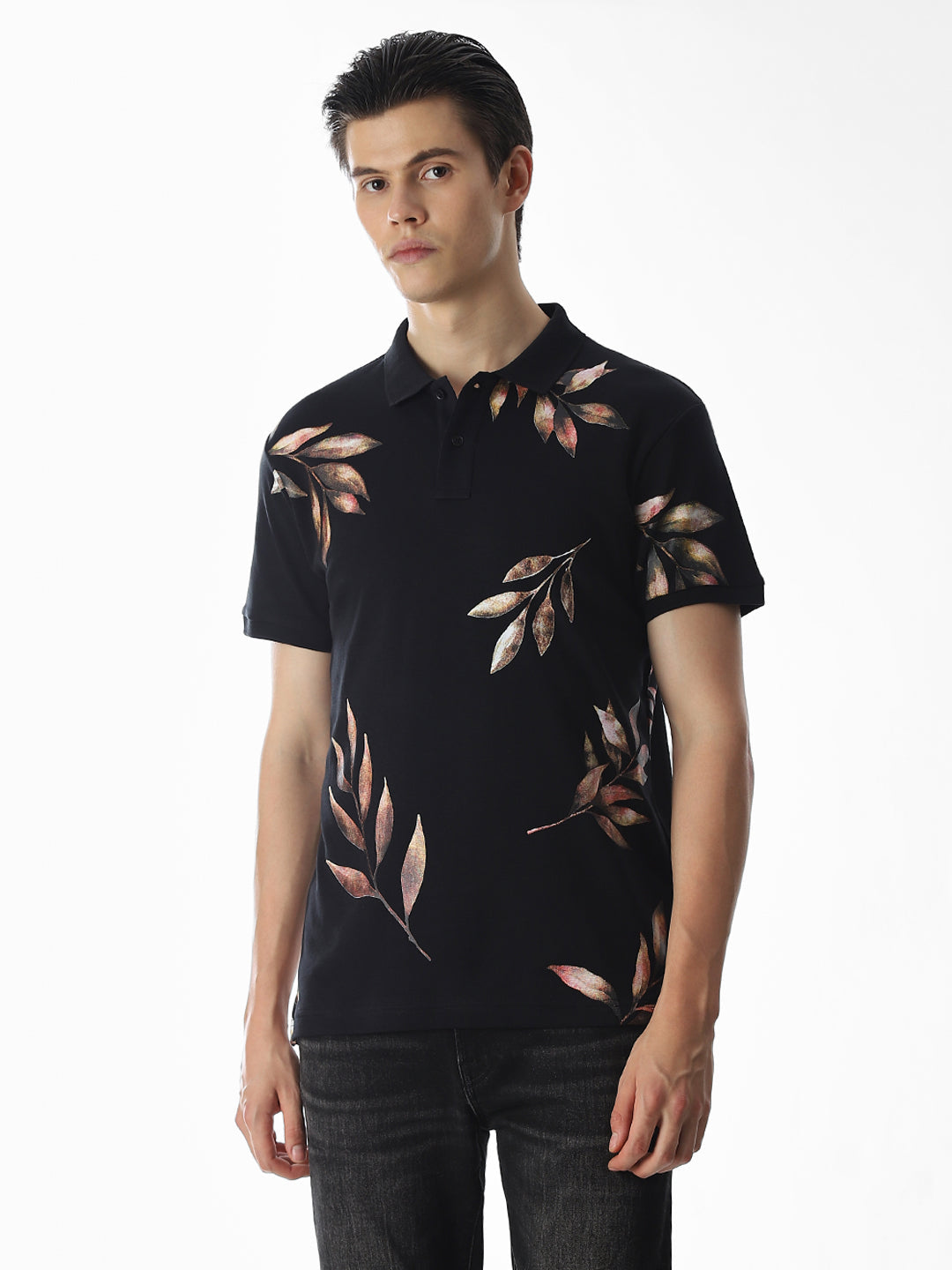 Black Printed Cotton Polo