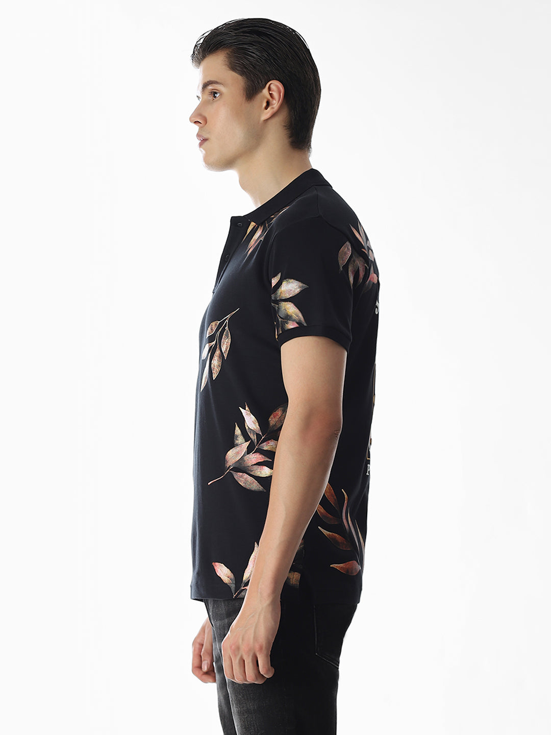 Black Printed Cotton Polo