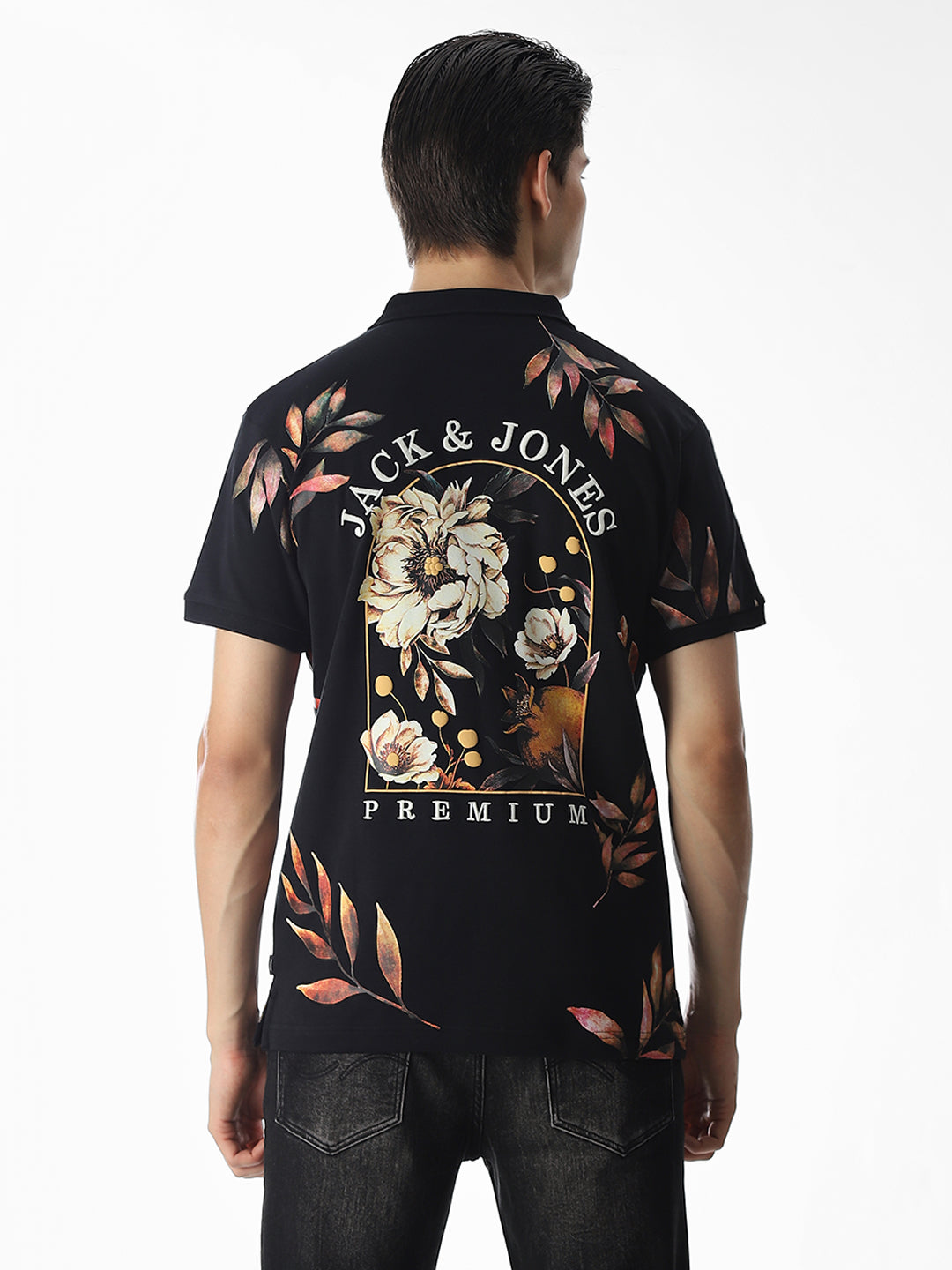 Black Printed Cotton Polo