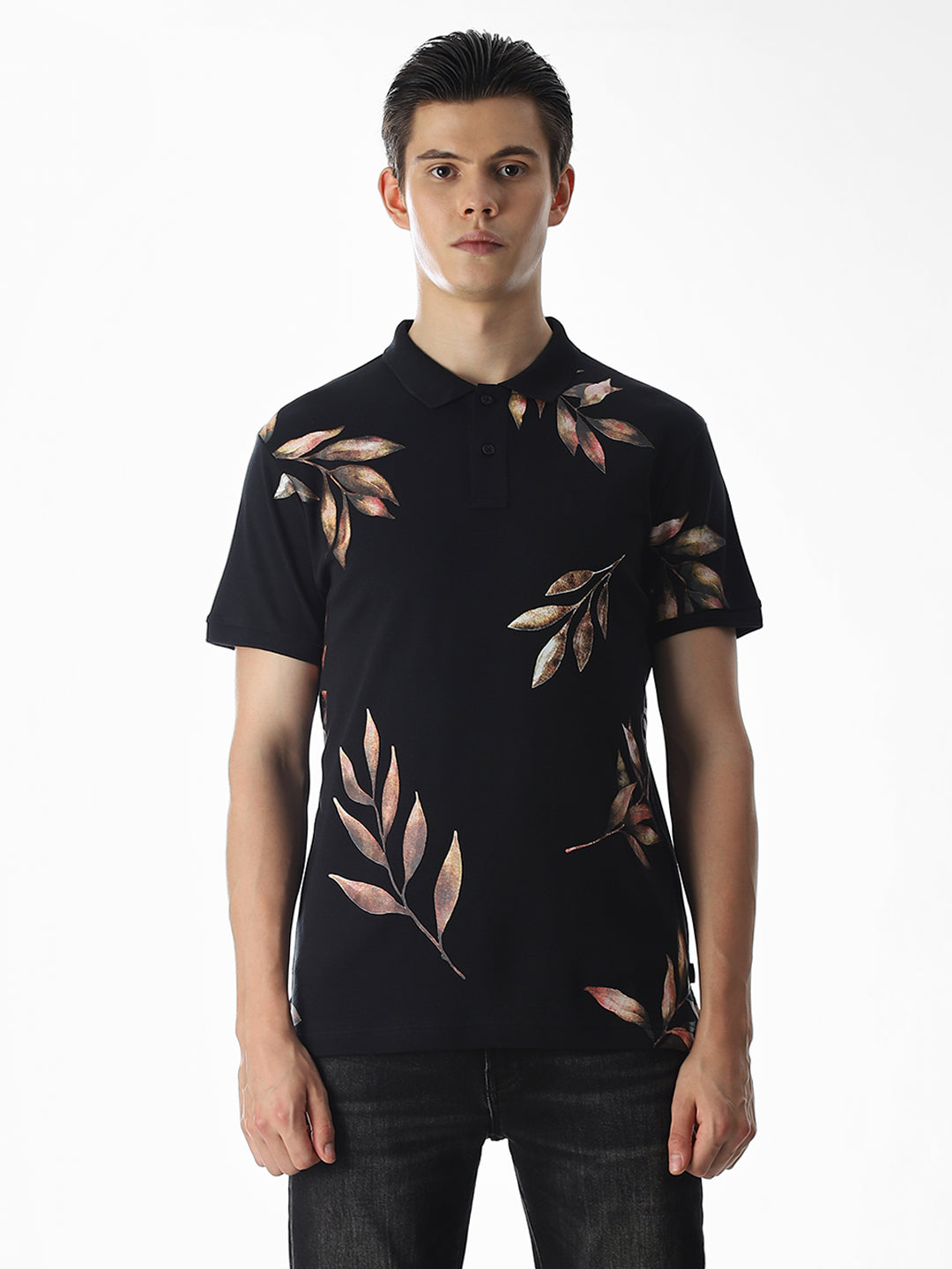 Black Printed Cotton Polo