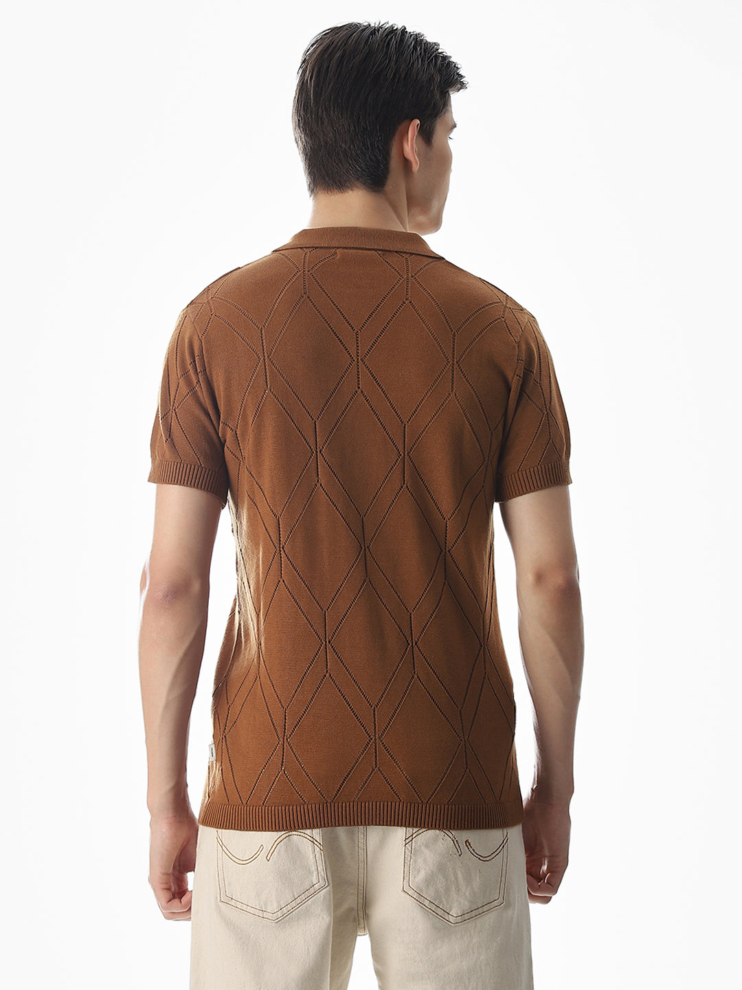 Brown Knitted Jacquard Polo
