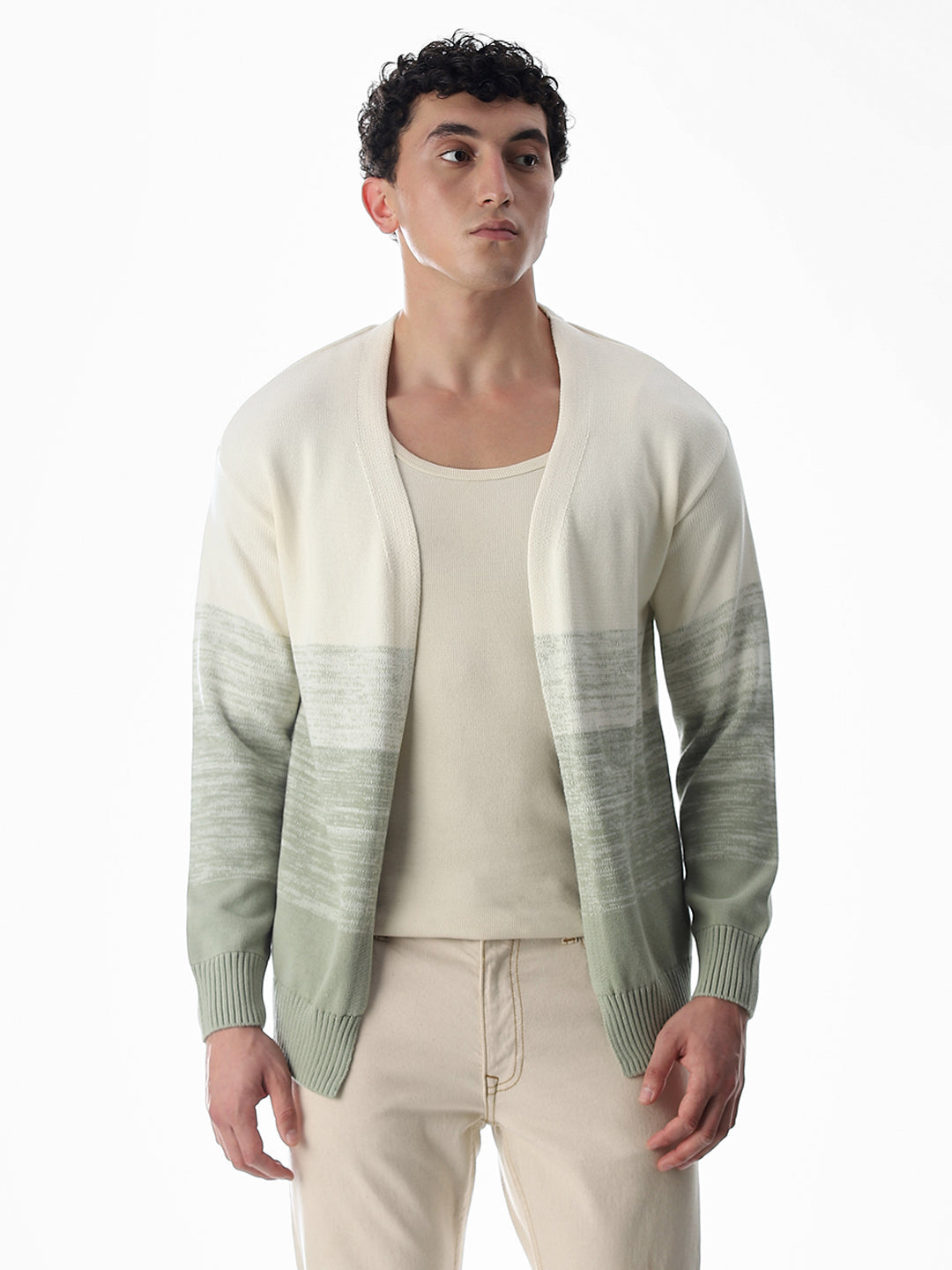 Green Printed Front Open Cardigan