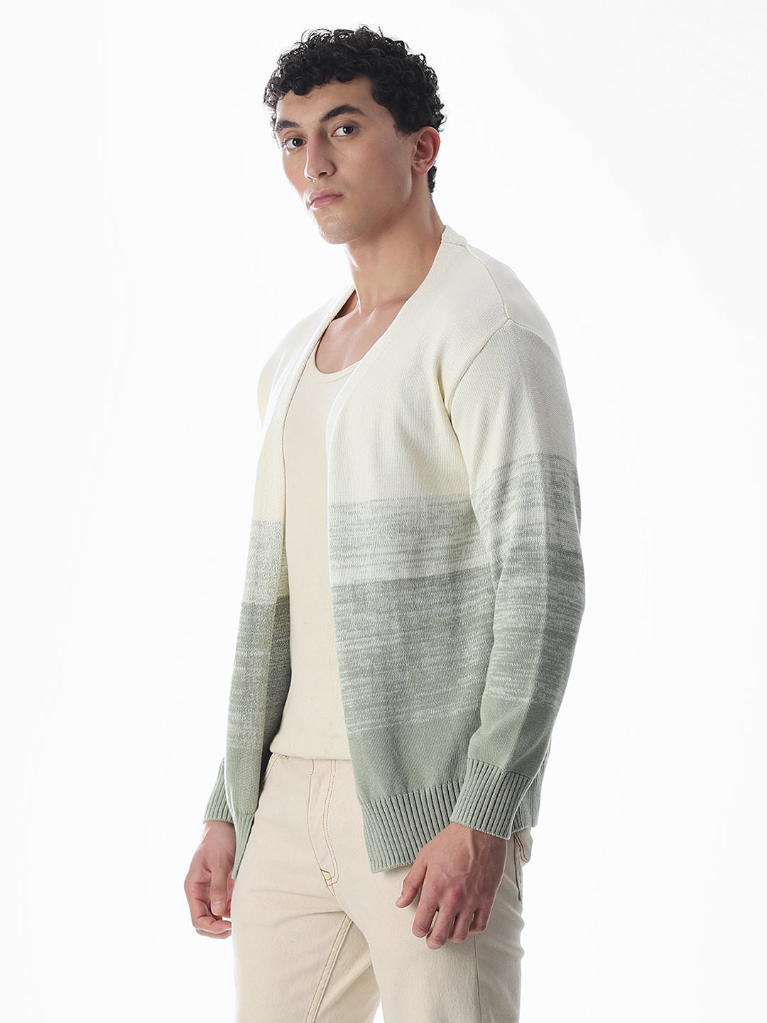 Green Printed Front Open Cardigan