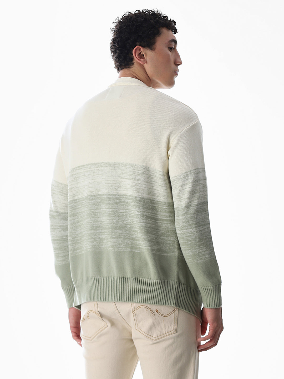 Green Printed Front Open Cardigan