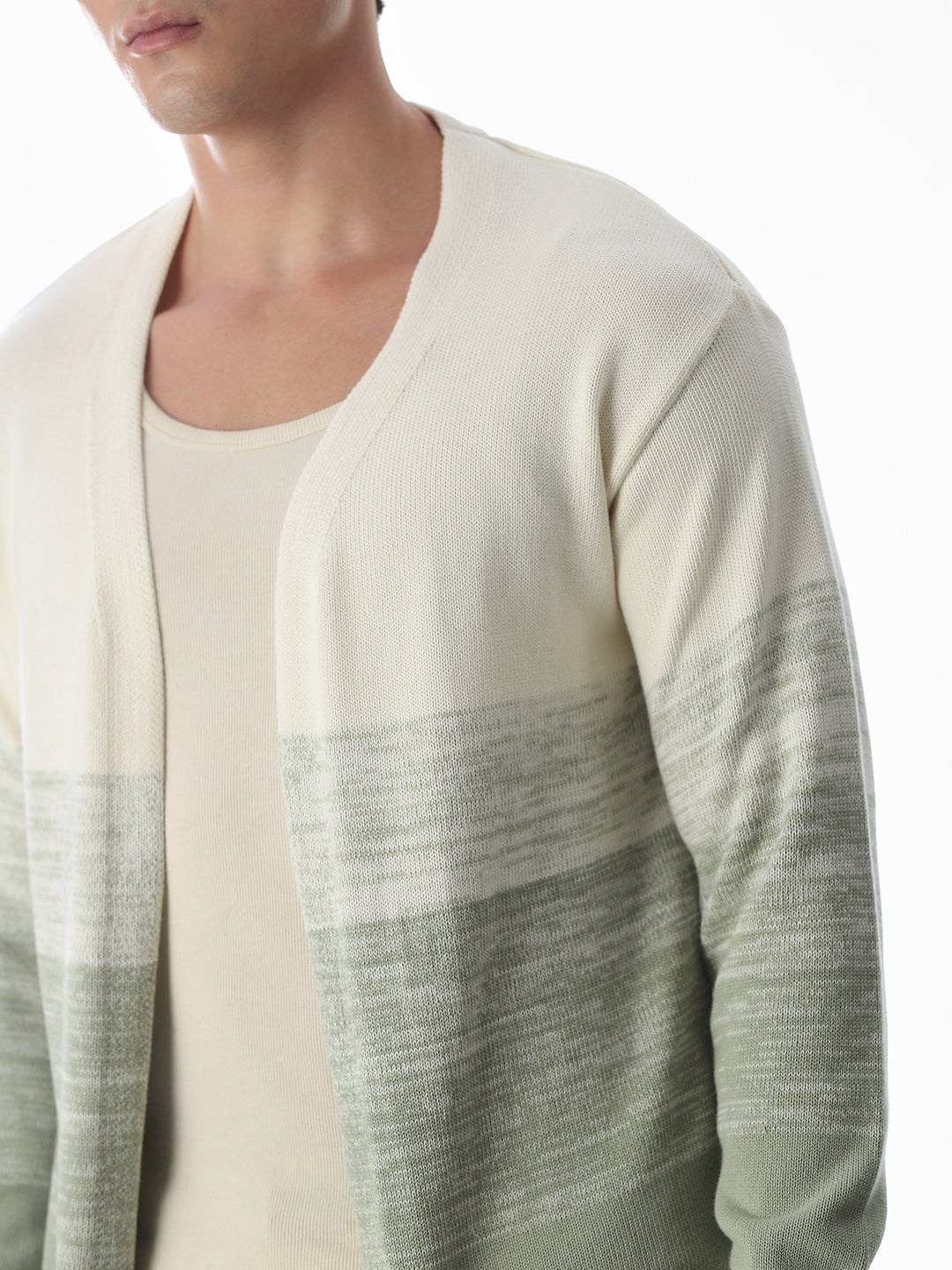 Green Printed Front Open Cardigan