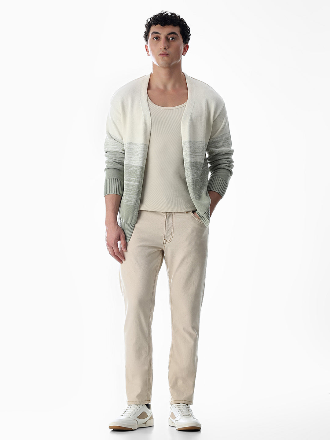 Green Printed Front Open Cardigan