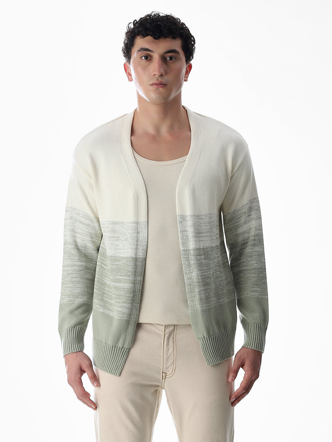 Green Printed Front Open Cardigan