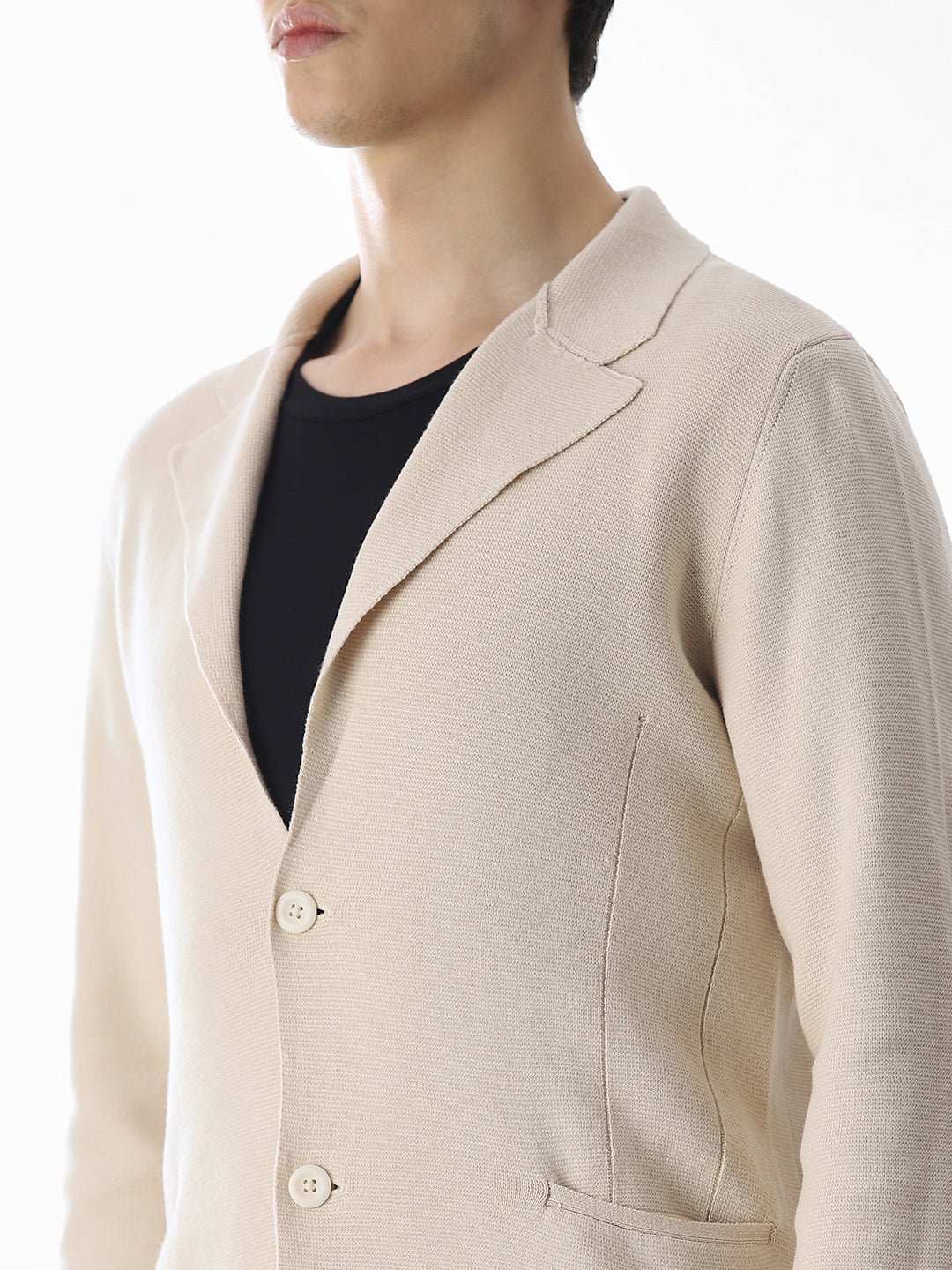 Beige Front Open Knitted Blazer