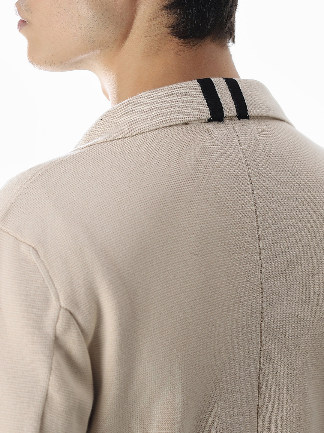 Beige Front Open Knitted Blazer