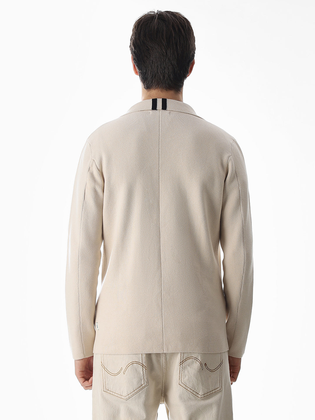 Beige Front Open Knitted Blazer