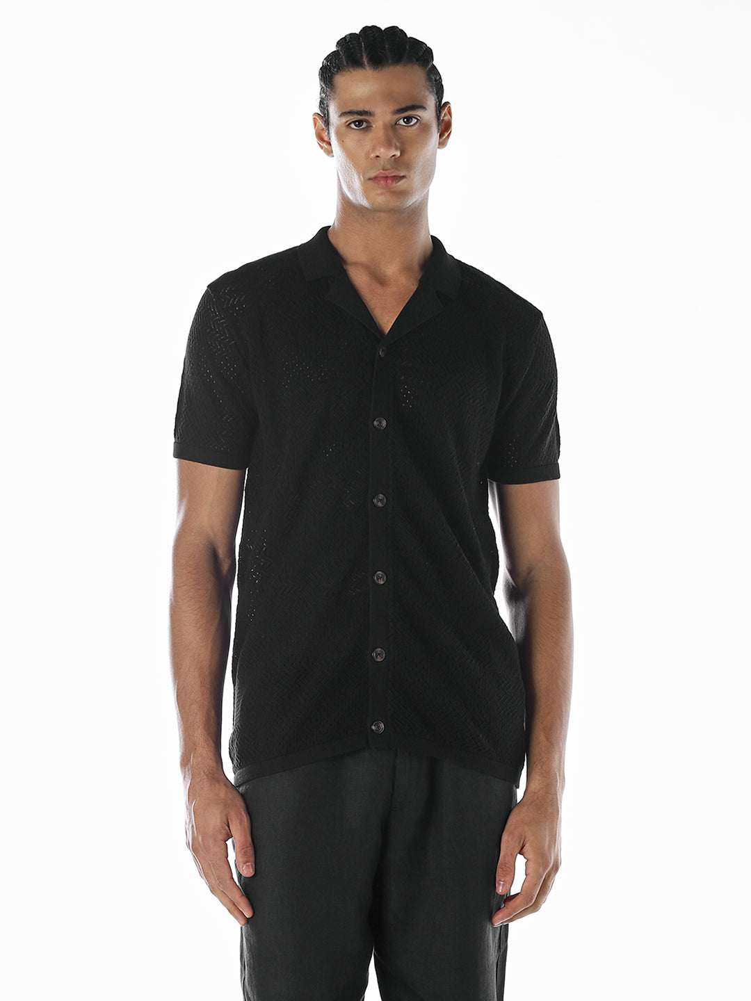 Jacquard Knitted Cotton Shirt