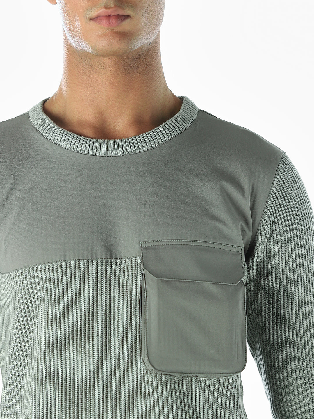 Knitted Crew Neck Green Pullover