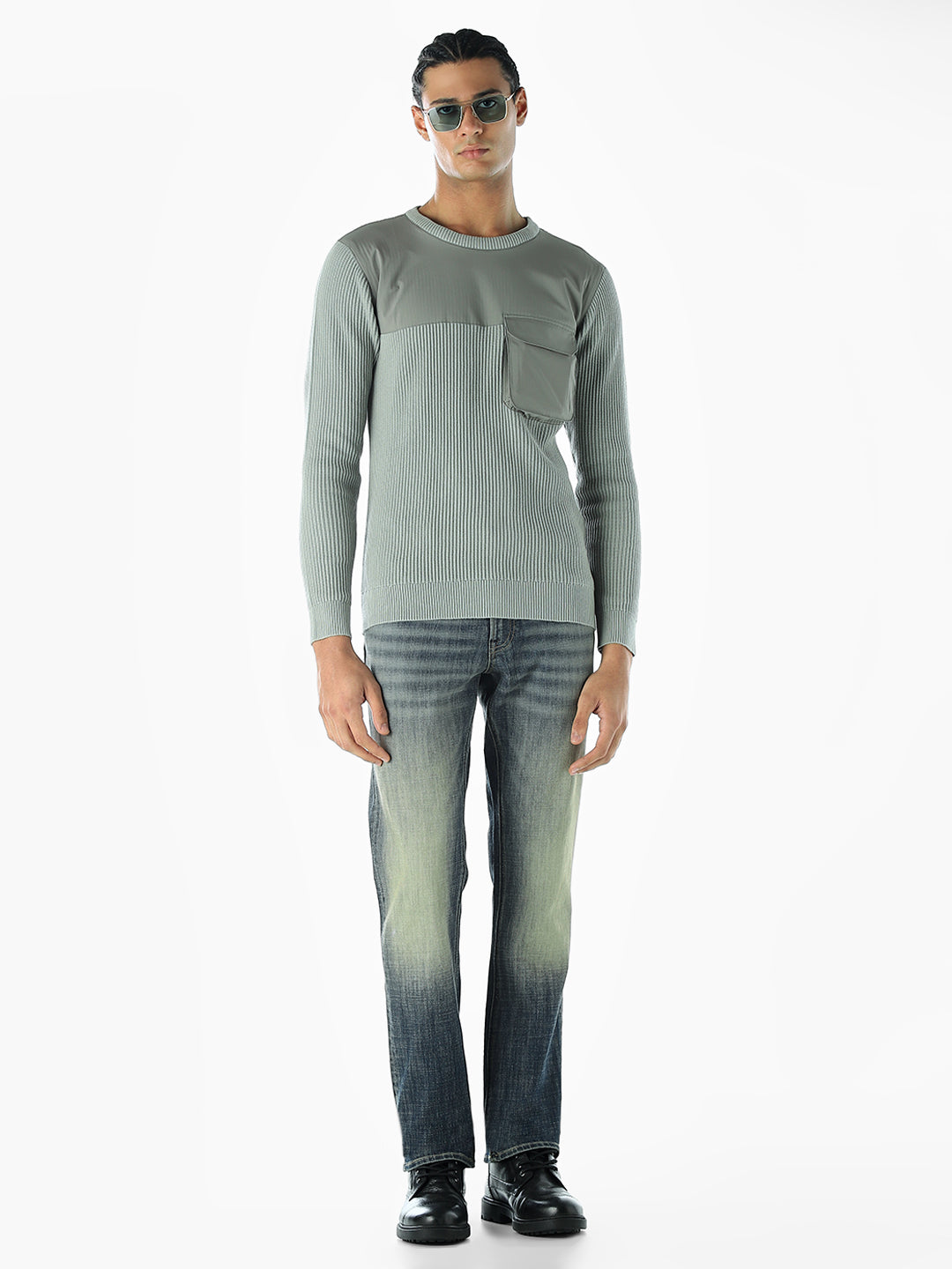 Knitted Crew Neck Green Pullover