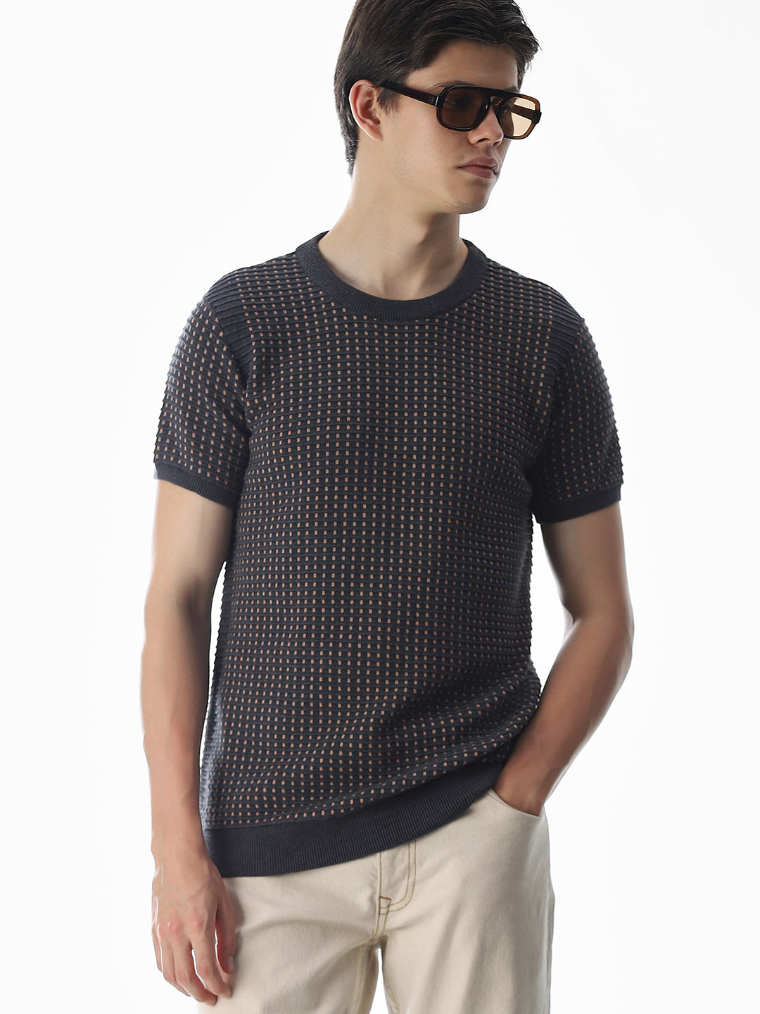 Grey Jacquard Cotton Pullover