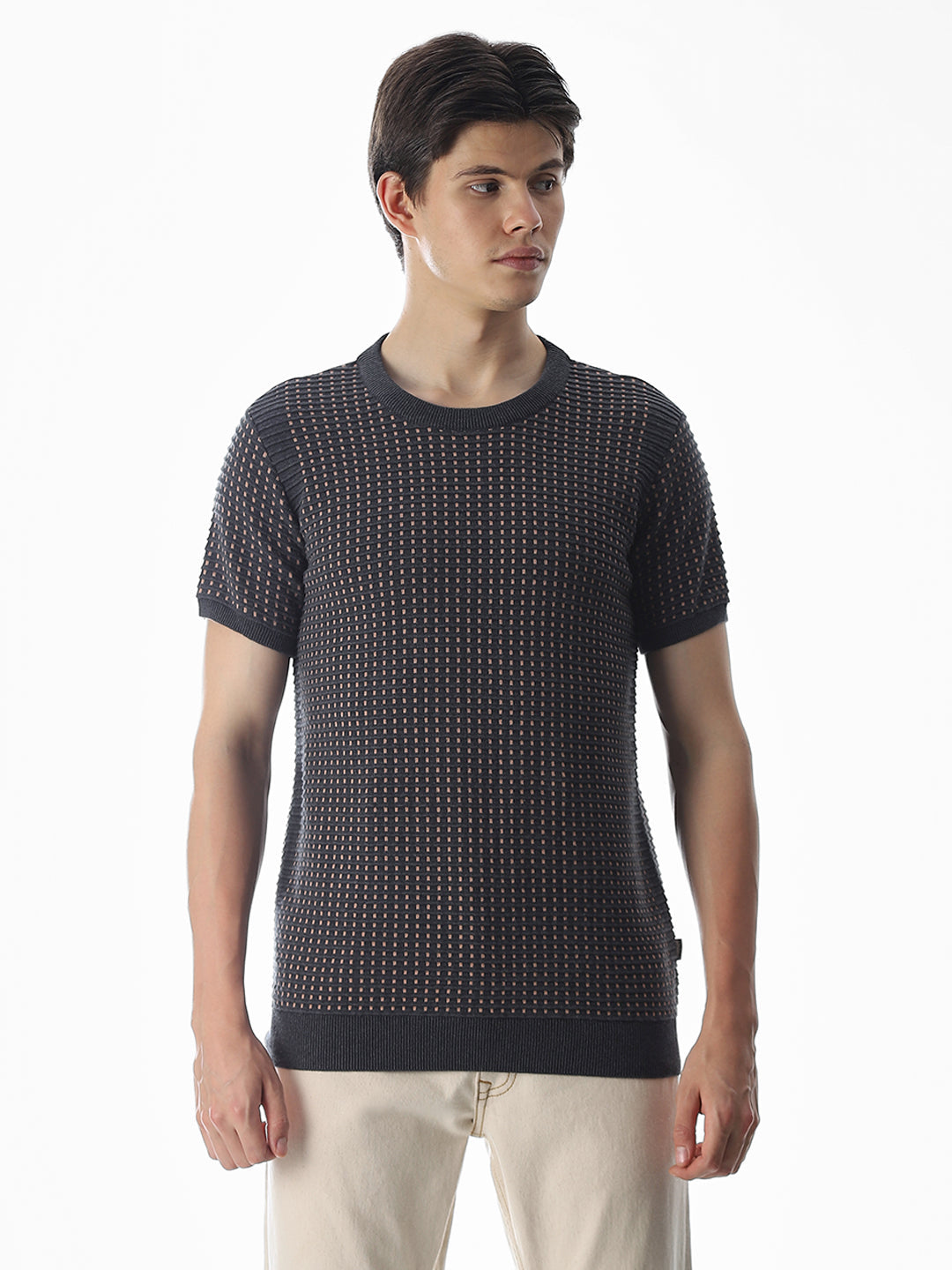 Grey Jacquard Cotton Pullover