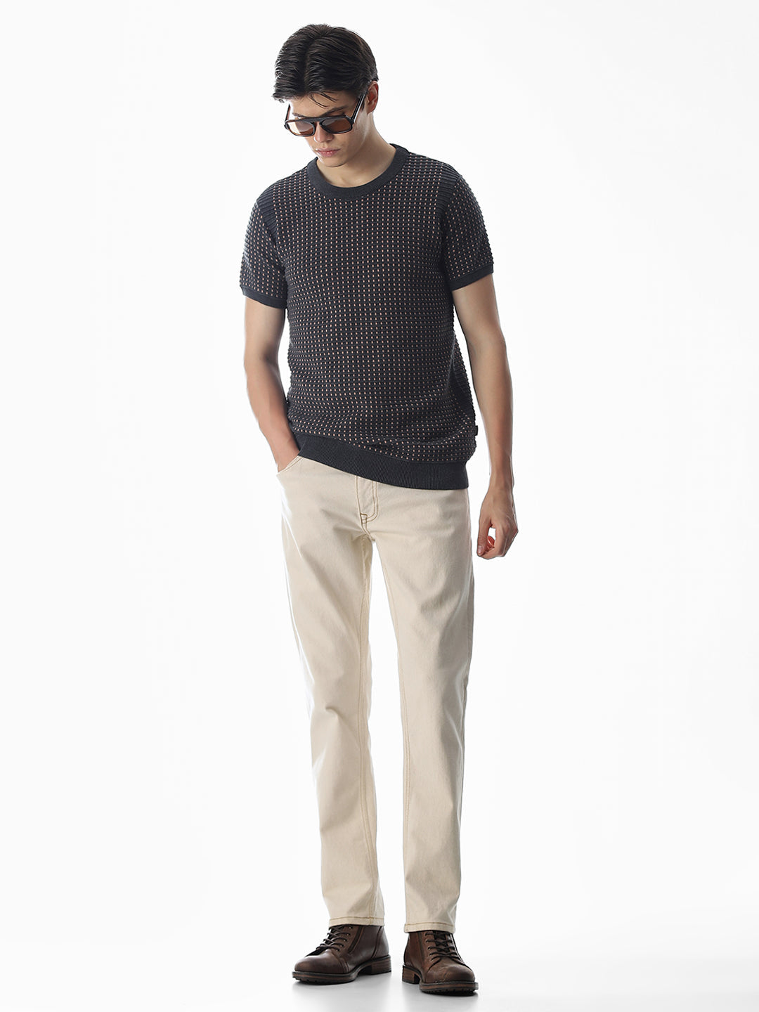 Grey Jacquard Cotton Pullover