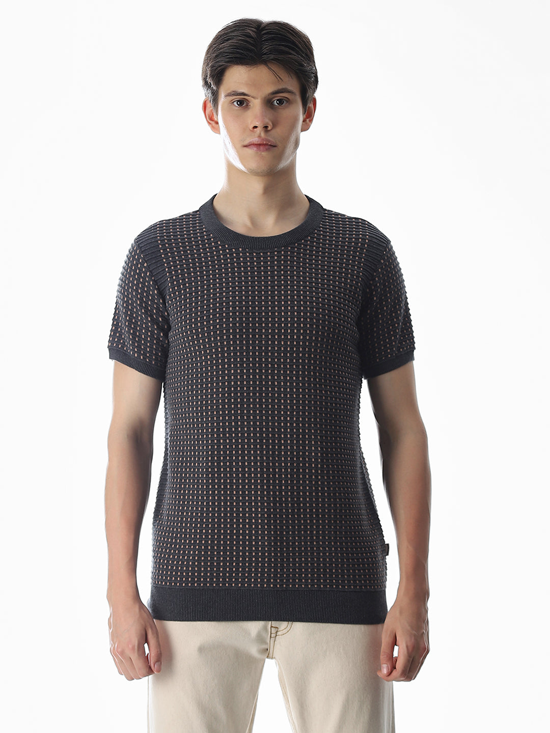 Grey Jacquard Cotton Pullover