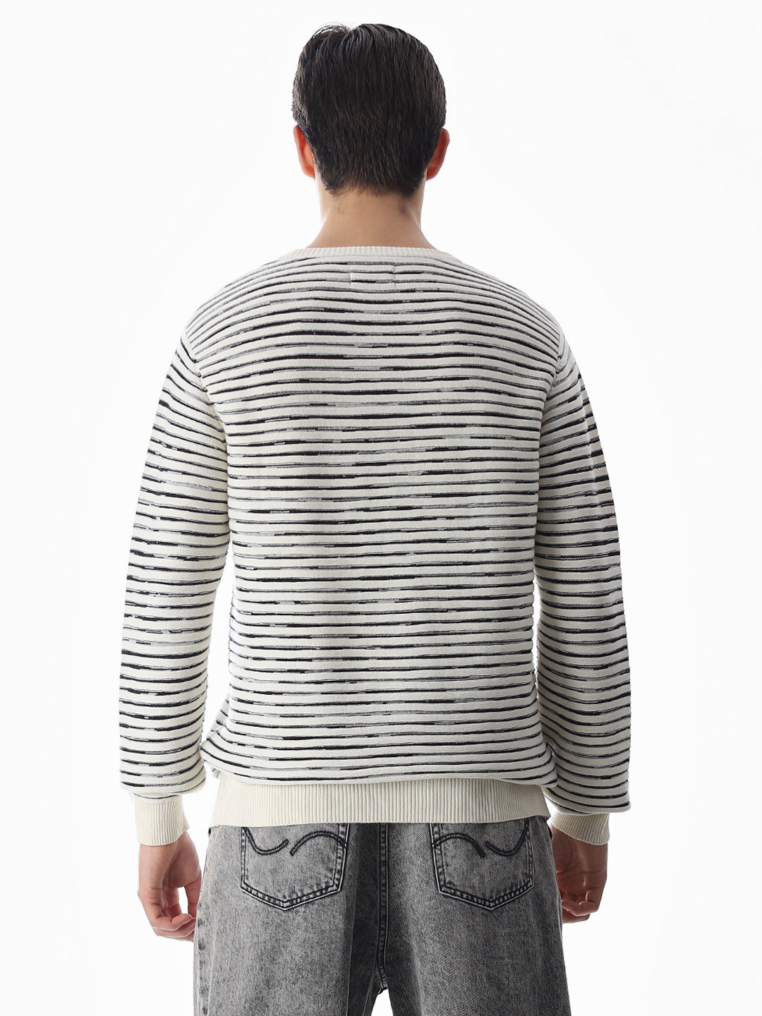Cream Striped Cotton Pullover
