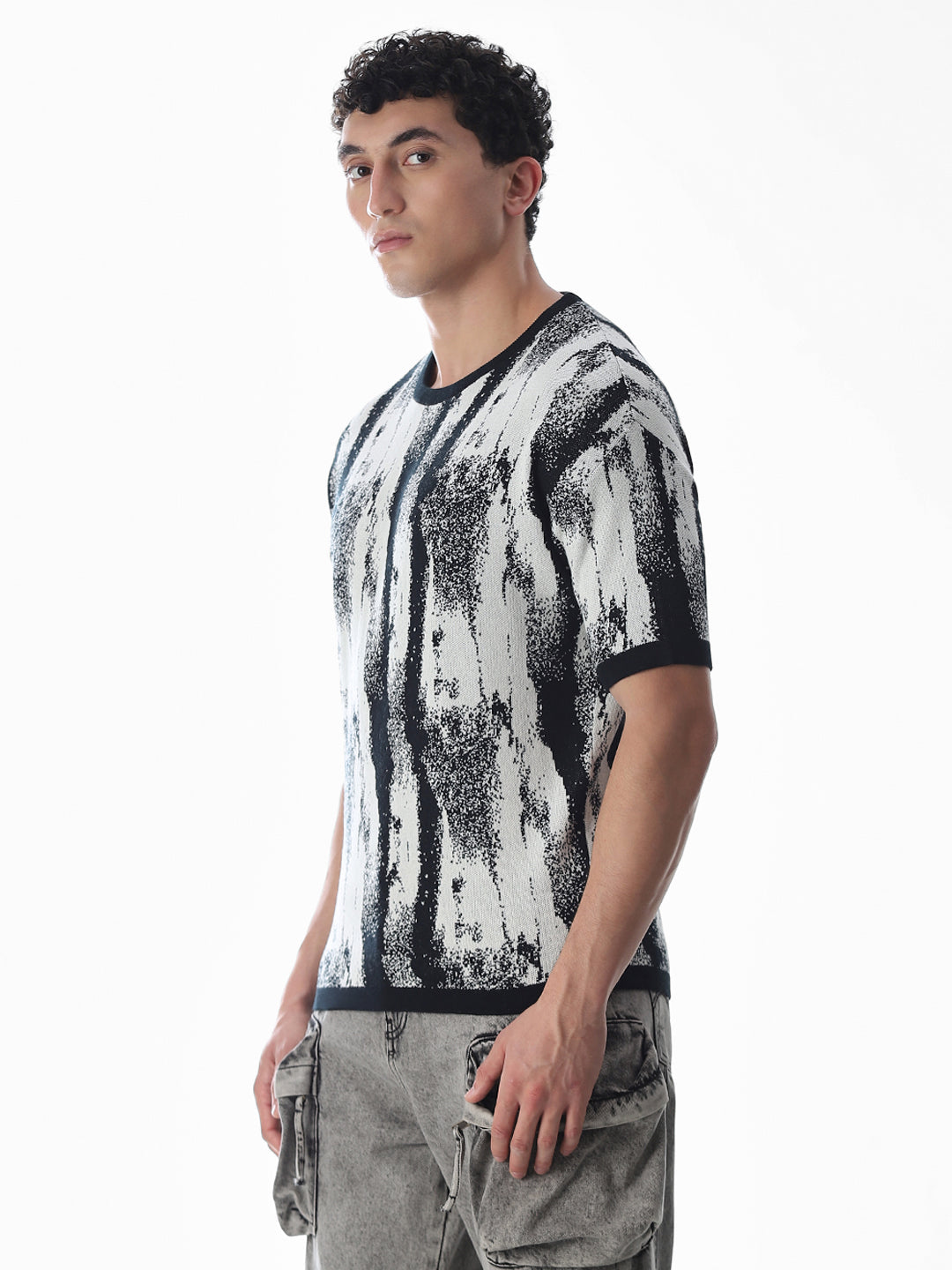 Black Printed Jacquard Boxy Fit Pullover