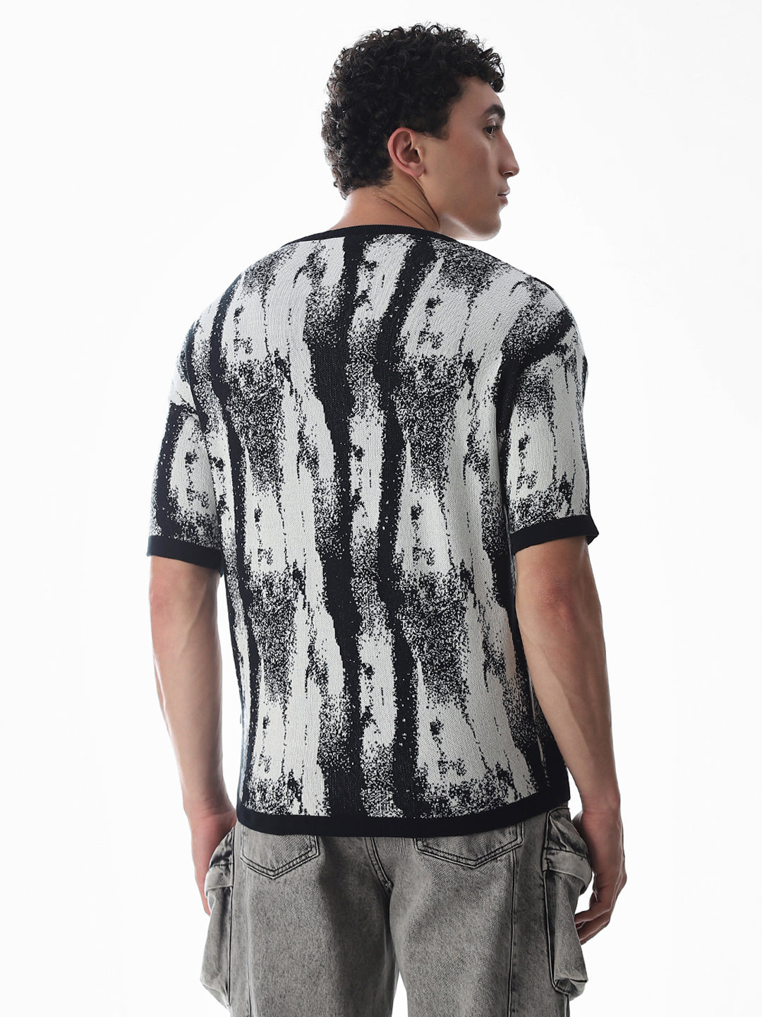 Black Printed Jacquard Boxy Fit Pullover